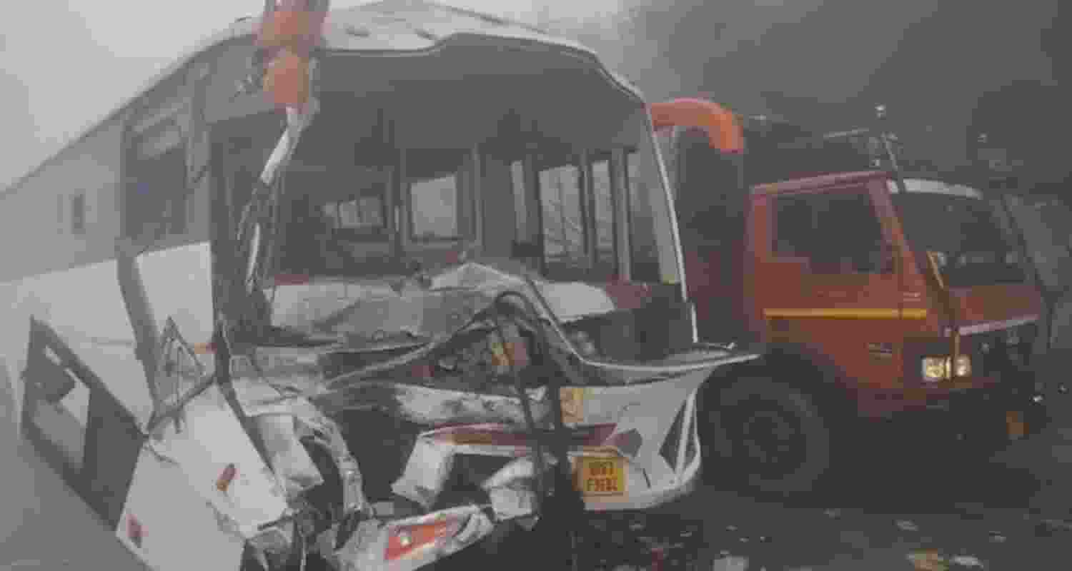 Dense fog led to a multi-vehicle accident in Haryana's Rewari district on Sunday morning. Dense fog led to a multi-vehicle accident in Haryana's Rewari district on Sunday morning.