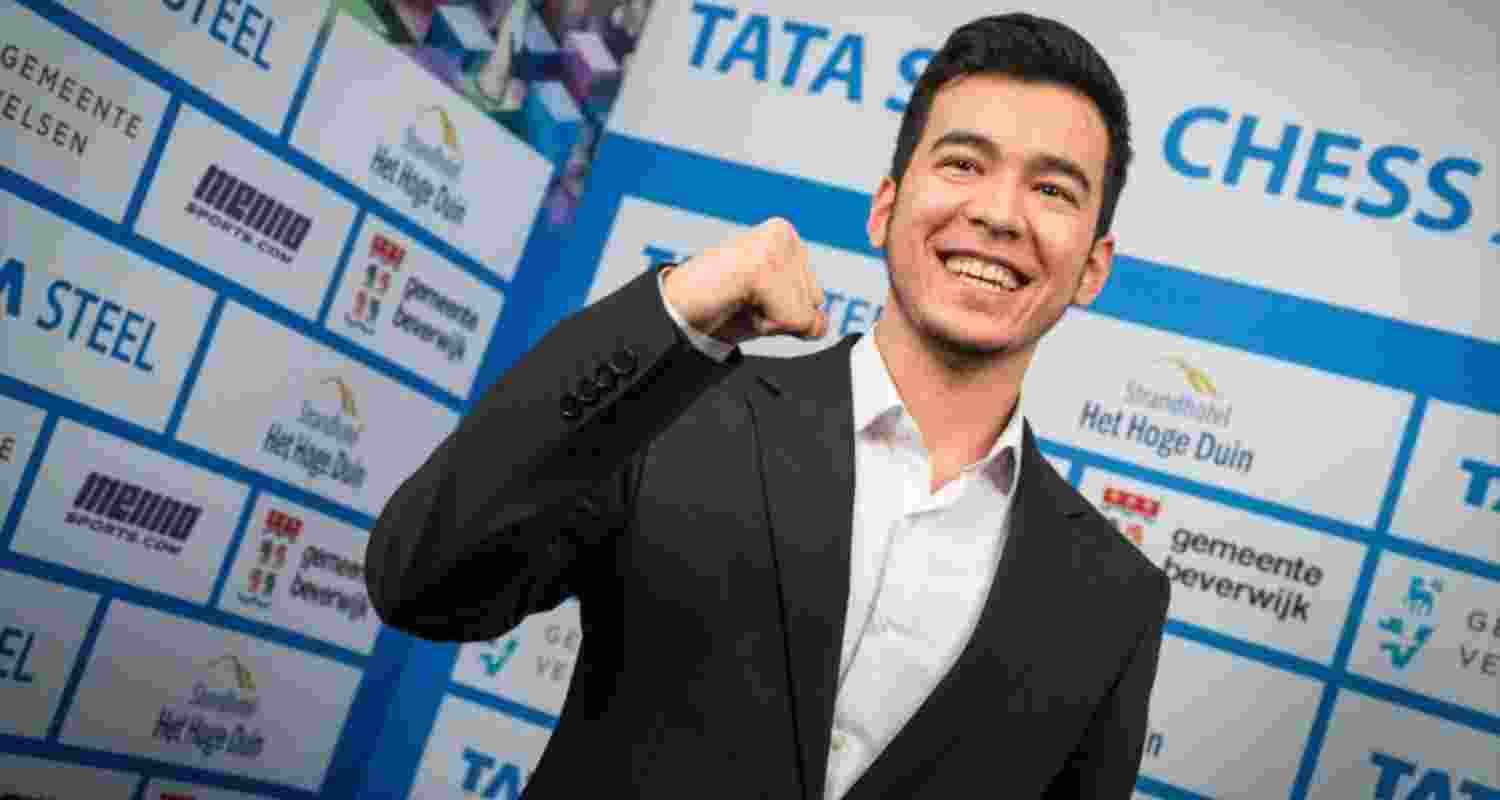 Nodirbek Abdusattorov of Uzbekistan reacts after winning the Tata Steel Masters title. Nodirbek Abdusattorov of Uzbekistan reacts after winning the Tata Steel Masters title.