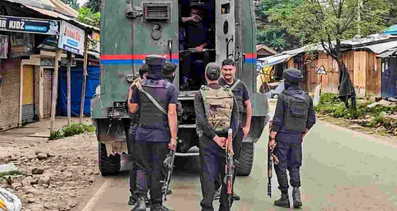 Security forces maintain a vigil in the Akhal area of South Kashmir’s Kulgam district. Security forces maintain a vigil in the Akhal area of South Kashmir’s Kulgam district.