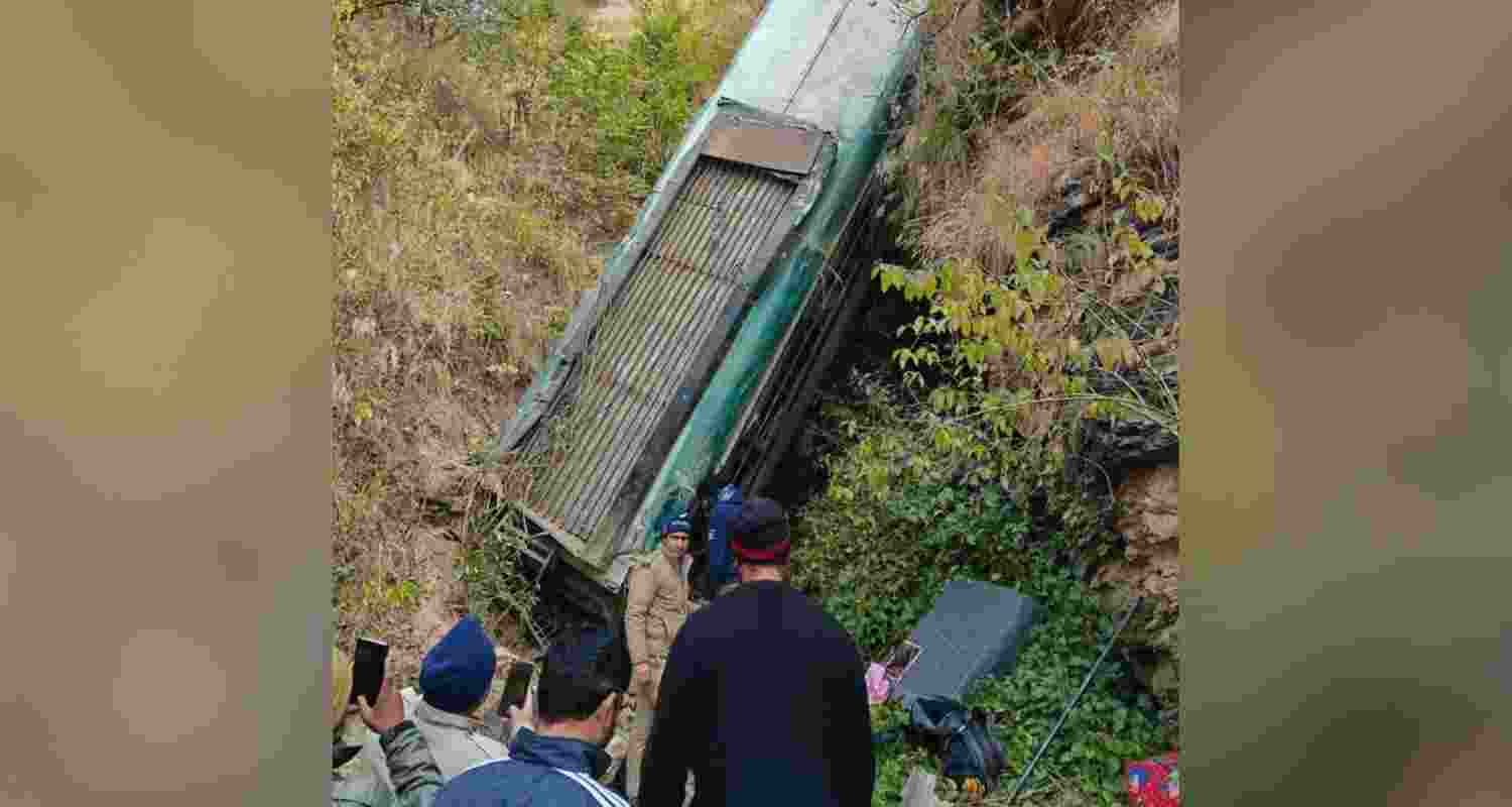 Several people are feared dead after a bus fell into a gorge in Almora, Uttarakhand, on Tuesday.. Several people are feared dead after a bus fell into a gorge in Almora, Uttarakhand, on Tuesday..