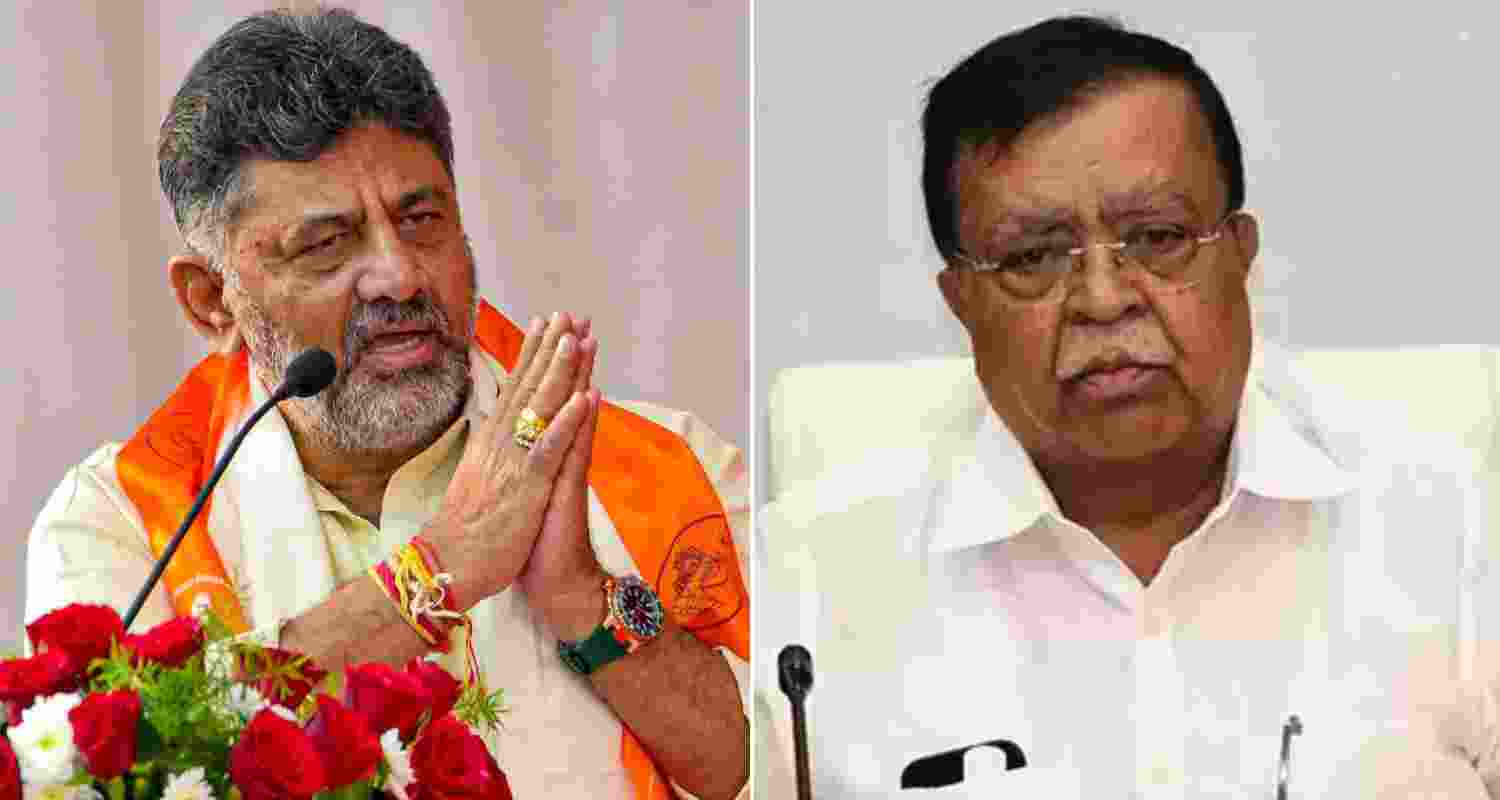 Karnataka Deputy CM DK Shivakumar (left) and former minister and Madhugiri MLA KN Rajanna. Karnataka Deputy CM DK Shivakumar (left) and former minister and Madhugiri MLA KN Rajanna.