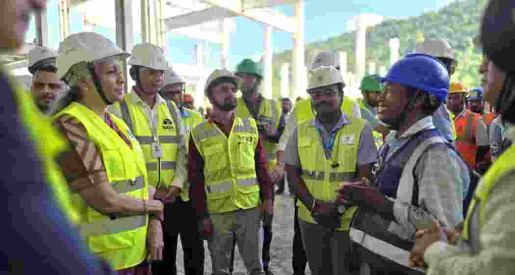 Union Finance Minister Nirmala Sitharaman visits Tata’s upcoming semiconductor plant at Jagiroad in Assam, reviewing progress and interacting with workers working at the high-tech OSAT facility. Union Finance Minister Nirmala Sitharaman visits Tata’s upcoming semiconductor plant at Jagiroad in Assam, reviewing progress and interacting with workers working at the high-tech OSAT facility.