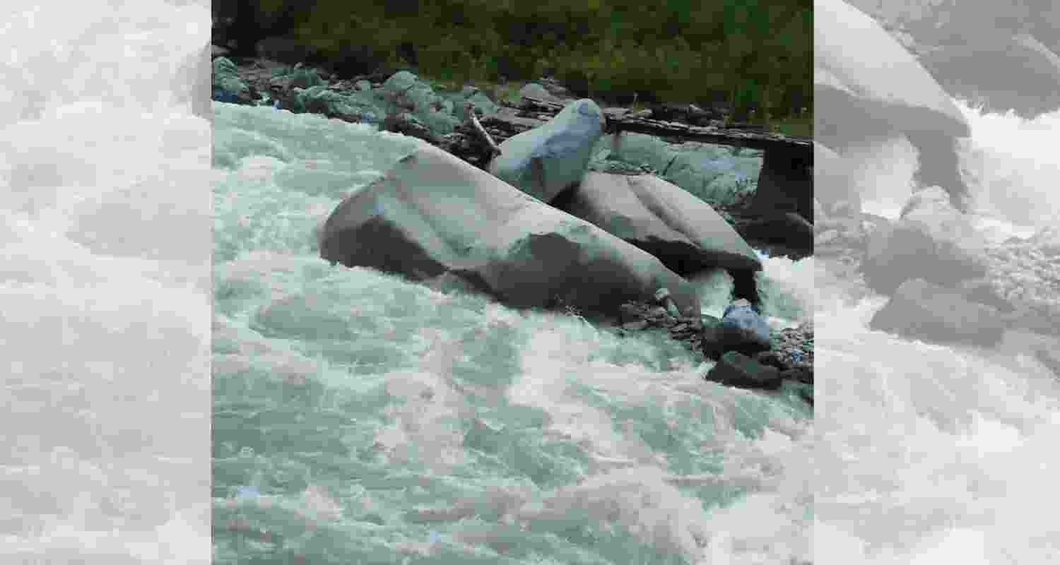 There was a footbridge on this river but it has been rendered useless as the river has changed its course.
There was a footbridge on this river but it has been rendered useless as the river has changed its course.