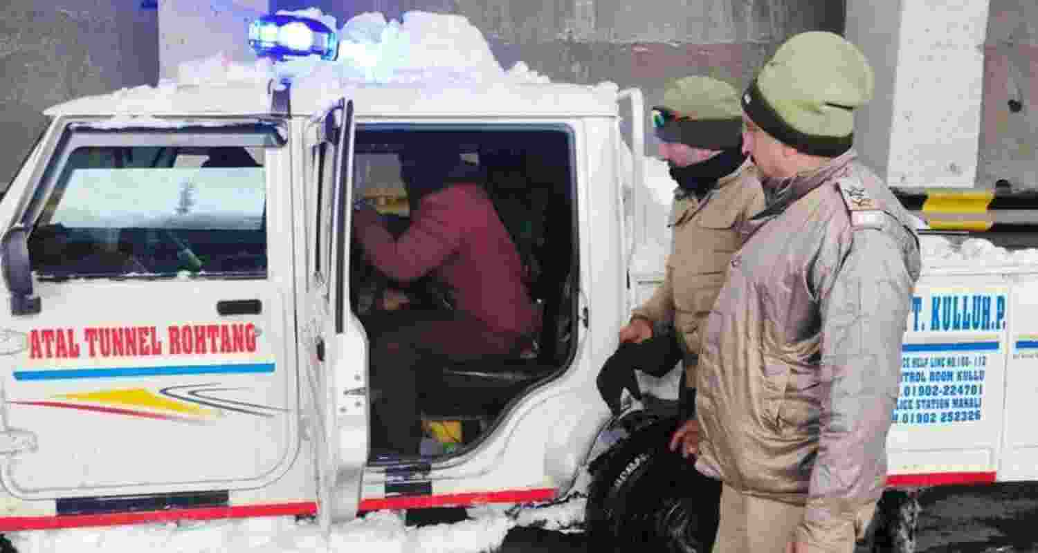 Two men who were found stranded in deep snow near the first snow gallery close to Dhundi on the Manali–Atal Tunnel road were rescued on Tuesday. Two men who were found stranded in deep snow near the first snow gallery close to Dhundi on the Manali–Atal Tunnel road were rescued on Tuesday.