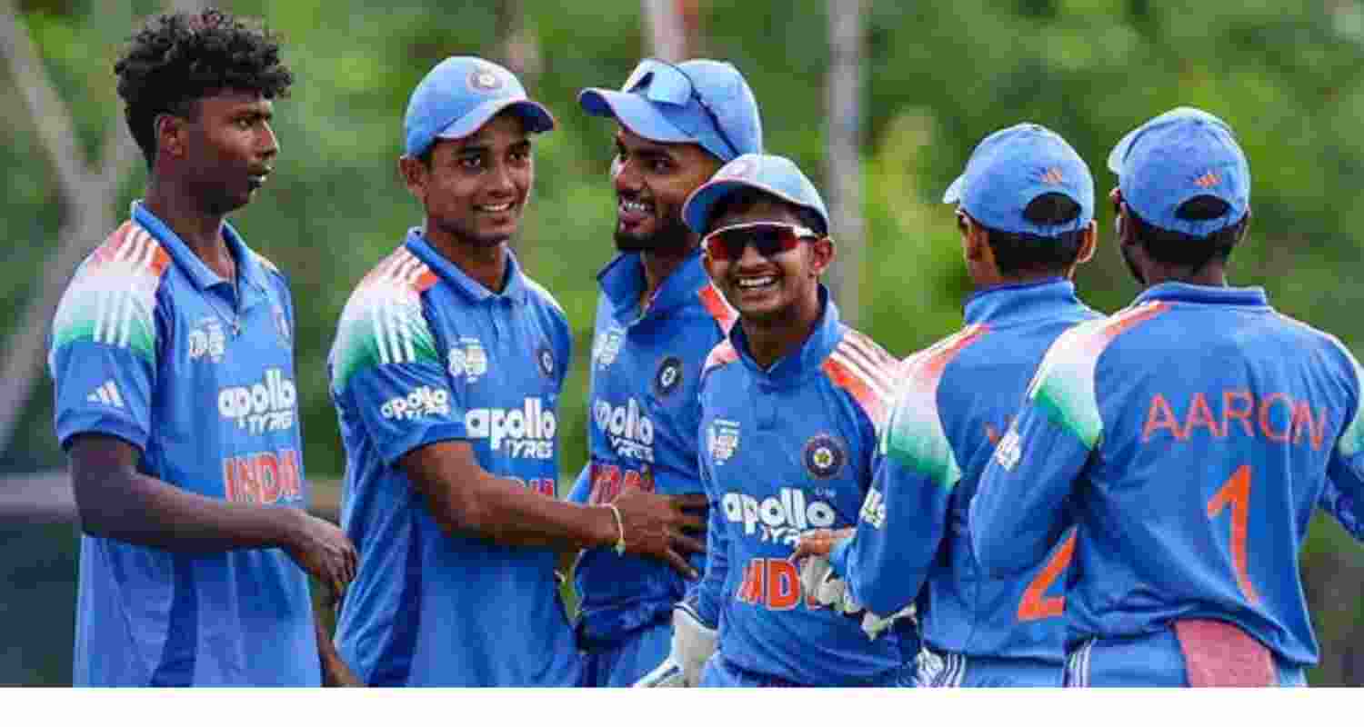 India U19 players celebrating their Asia Cup semifinal win over Sri Lanka in Dubai. India U19 players celebrating their Asia Cup semifinal win over Sri Lanka in Dubai.
