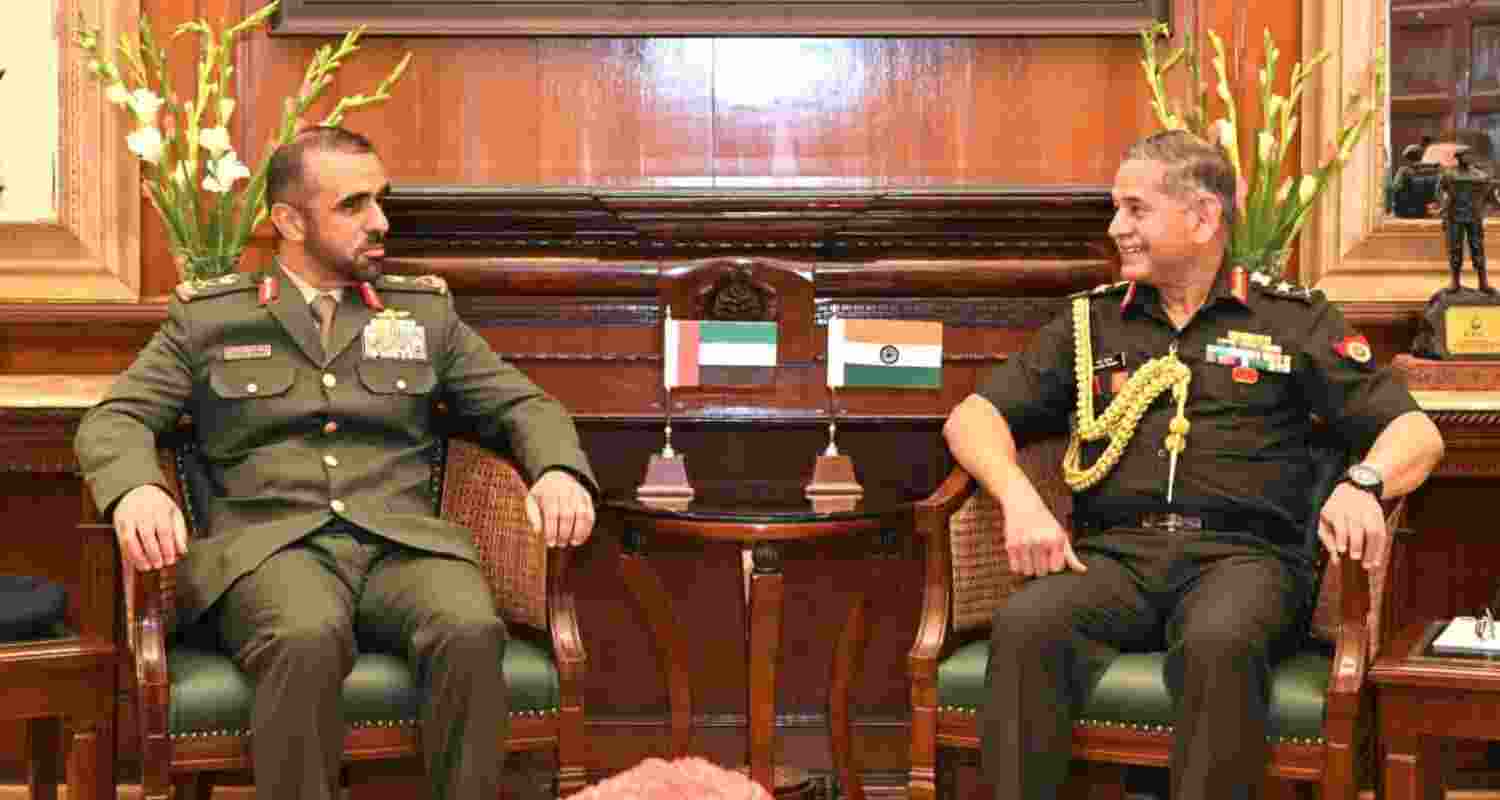UAE Land Forces Commander Maj Gen Yousef Al Hallami meets COAS General Upendra Dwivedi on Monday.  UAE Land Forces Commander Maj Gen Yousef Al Hallami meets COAS General Upendra Dwivedi on Monday.