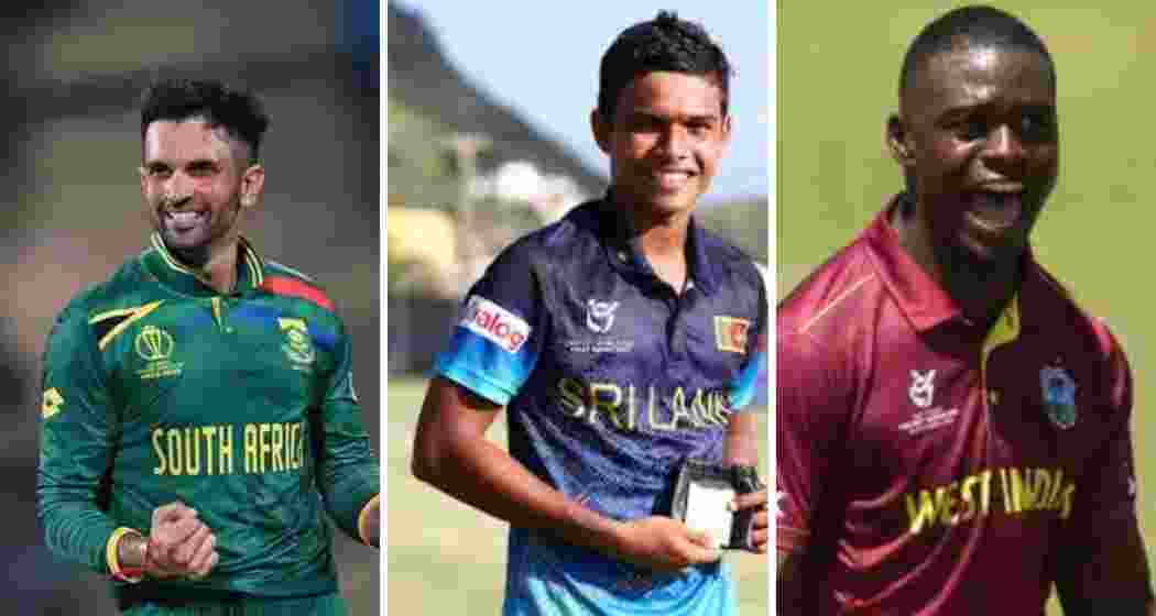 From left to right: Keshav Maharaj from South Africa, Dunith Wellalage from Sri Lanka, and Jayden Seales from West Indies.  From left to right: Keshav Maharaj from South Africa, Dunith Wellalage from Sri Lanka, and Jayden Seales from West Indies.