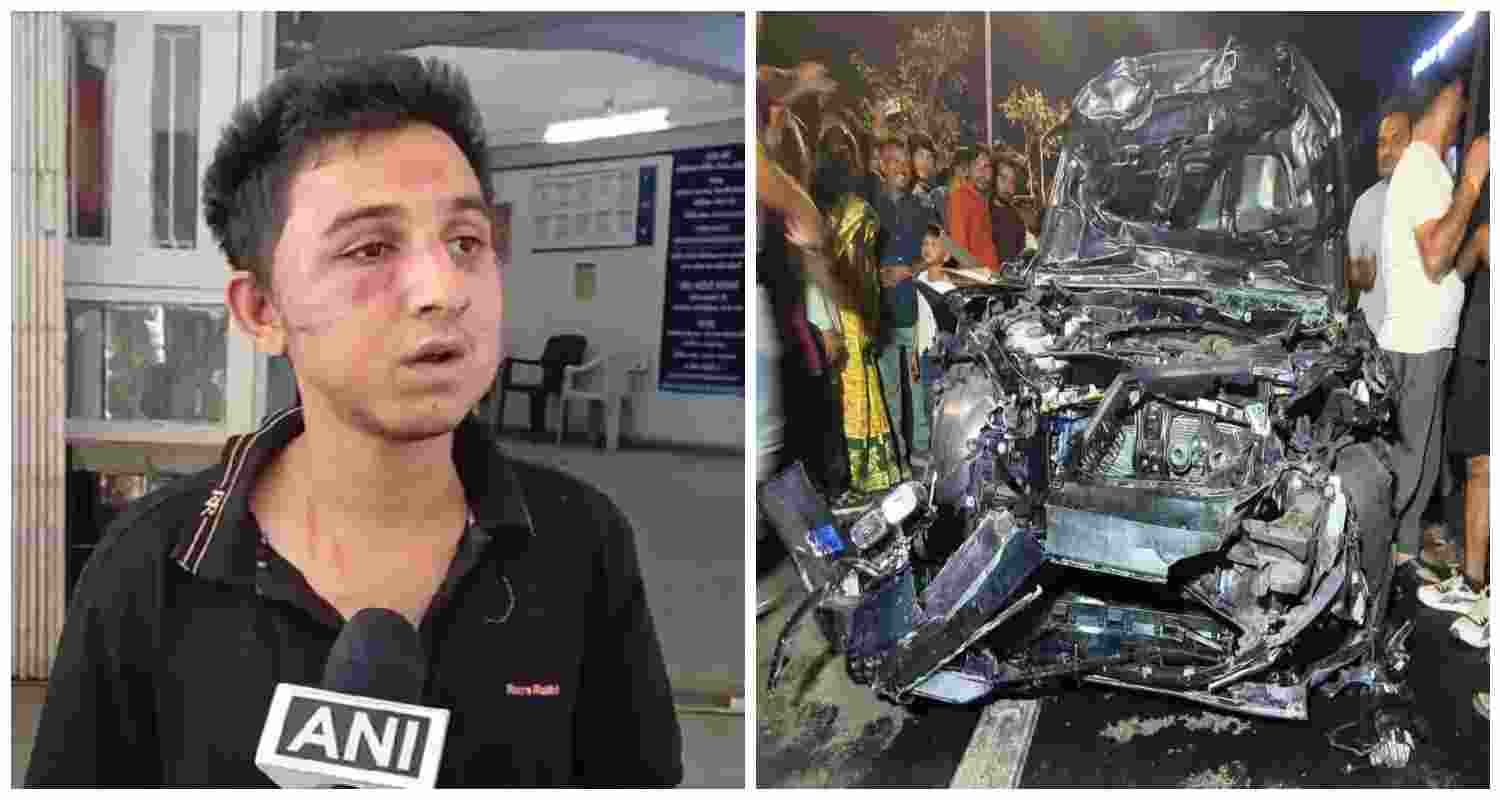 Vadodara accident accused Rakshit Ravish Chaurasia and his car after a collision with a two-wheeler, killing one and injuring four others. Vadodara accident accused Rakshit Ravish Chaurasia and his car after a collision with a two-wheeler, killing one and injuring four others.
