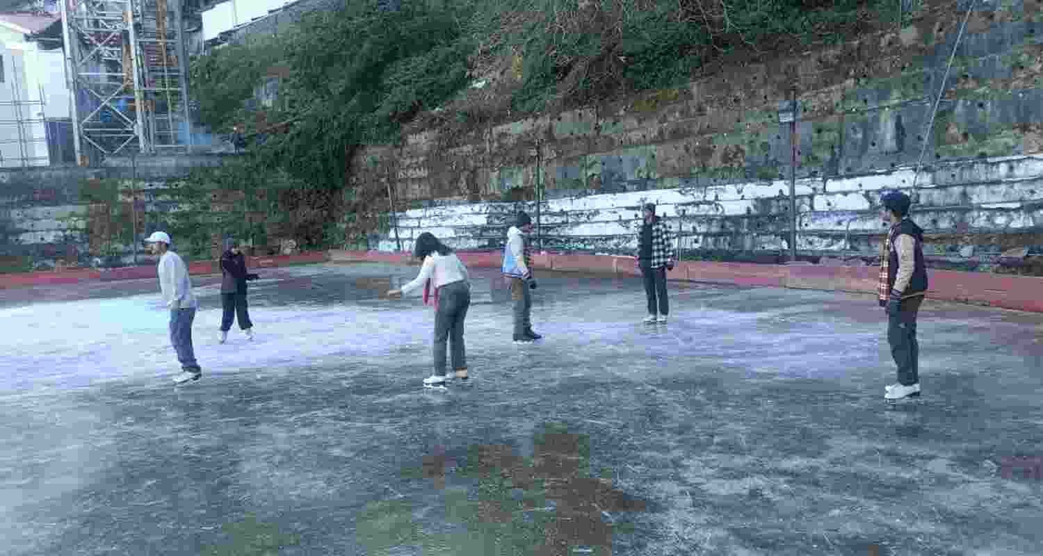 Tourists having fun at Shimla’s open skating rink. Tourists having fun at Shimla’s open skating rink.