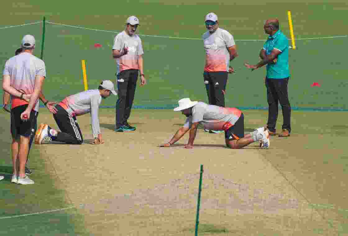 India's captain Shubman Gill (second from left), vice-captain Rishabh Pant (third from right), head coach Gautam Gambhir (third from left) and batting coach Sitanshu Kotak (second from right) with others during a practice session ahead of the first Test match between India and South Africa, which will begin at the Eden Gardens in Kolkata on Friday. India's captain Shubman Gill (second from left), vice-captain Rishabh Pant (third from right), head coach Gautam Gambhir (third from left) and batting coach Sitanshu Kotak (second from right) with others during a practice session ahead of the first Test match between India and South Africa, which will begin at the Eden Gardens in Kolkata on Friday.