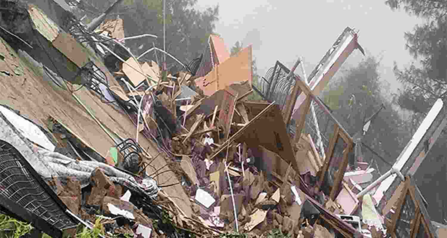 A five-storey residential building collapsed in Shimla due to heavy rains on Monday. A five-storey residential building collapsed in Shimla due to heavy rains on Monday.