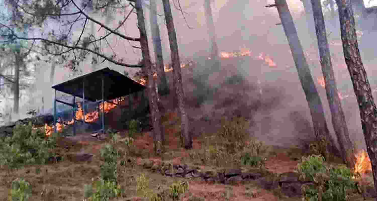 A forest fire rages across parts of Rajouri district, prompting a large-scale firefighting response. A forest fire rages across parts of Rajouri district, prompting a large-scale firefighting response.