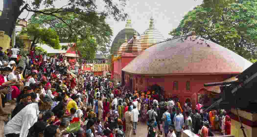 Devotees gather at Kamakhya Temple during the Ambubachi Mela, in Guwahati, on Monday. Devotees gather at Kamakhya Temple during the Ambubachi Mela, in Guwahati, on Monday.