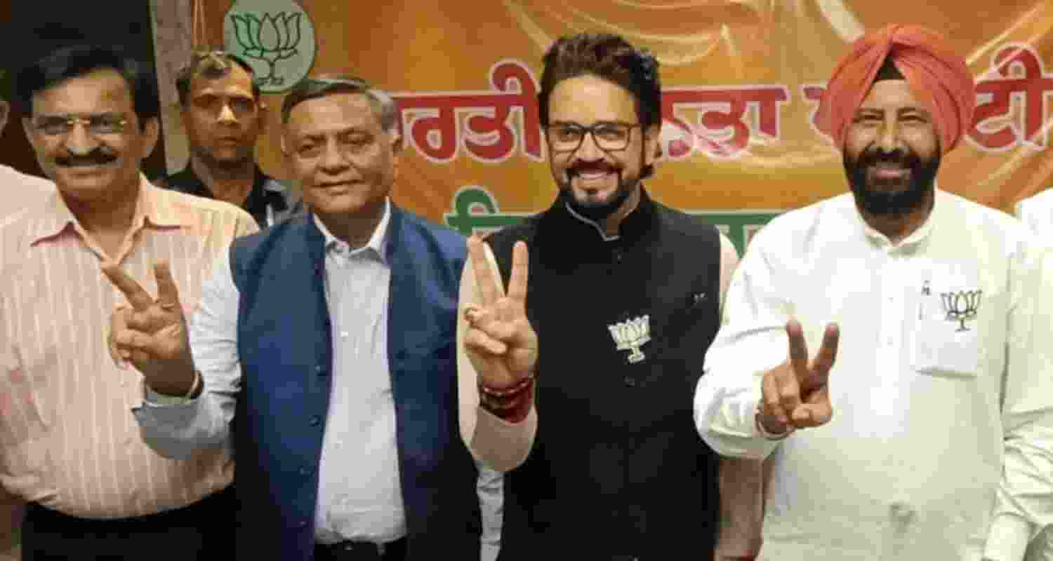 BJP leader Anurag Thakur in Barnala during rally. BJP leader Anurag Thakur in Barnala during rally.