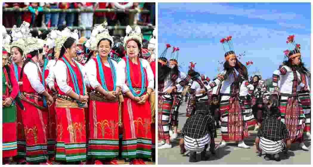 Tribal groups perform traditional dance marking Arunachal Pradesh's 39th Statehood Day celebrations at Indira Gandhi Park, Itanagar (L). Mizo cultural troupes perform traditional dances during Mizoram's 38th Statehood Day celebrations at Lammual ground, Aizawl. (R). Tribal groups perform traditional dance marking Arunachal Pradesh's 39th Statehood Day celebrations at Indira Gandhi Park, Itanagar (L). Mizo cultural troupes perform traditional dances during Mizoram's 38th Statehood Day celebrations at Lammual ground, Aizawl. (R).