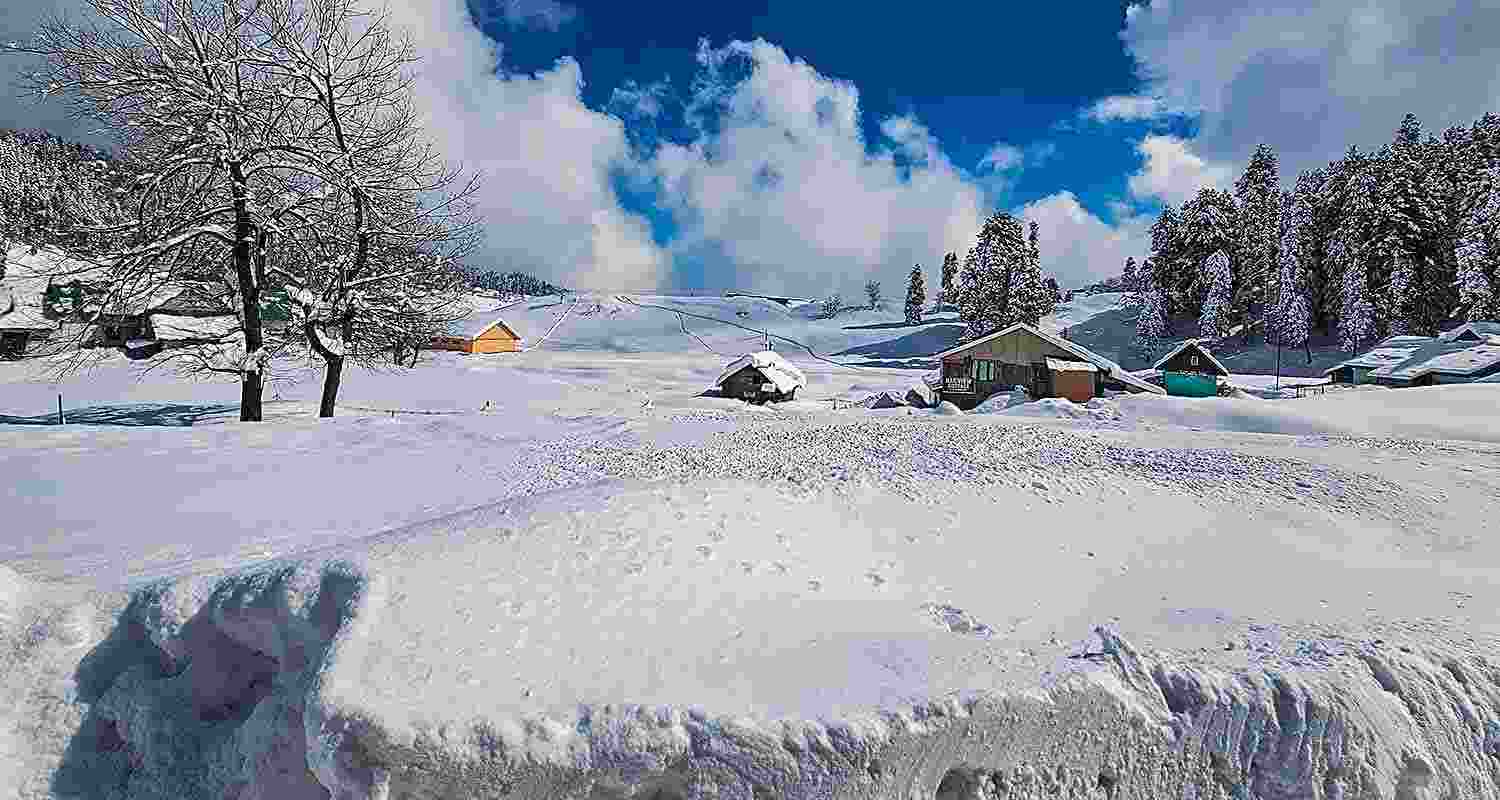 Gulmarg Ski Resort covered in snow after fresh snowfall, in Baramulla district of Jammu and Kashmir on Wednesday Gulmarg Ski Resort covered in snow after fresh snowfall, in Baramulla district of Jammu and Kashmir on Wednesday