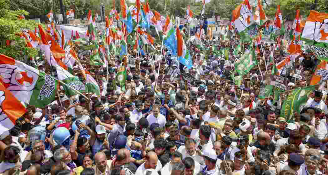 LoP in the Lok Sabha and Congress leader Rahul Gandhi takes part in a protest rally during 'Bihar bandh' called by the INDIA bloc against Special Intensive Revision in the state, in Patna, Bihar on Wednesday. LoP in the Lok Sabha and Congress leader Rahul Gandhi takes part in a protest rally during 'Bihar bandh' called by the INDIA bloc against Special Intensive Revision in the state, in Patna, Bihar on Wednesday.