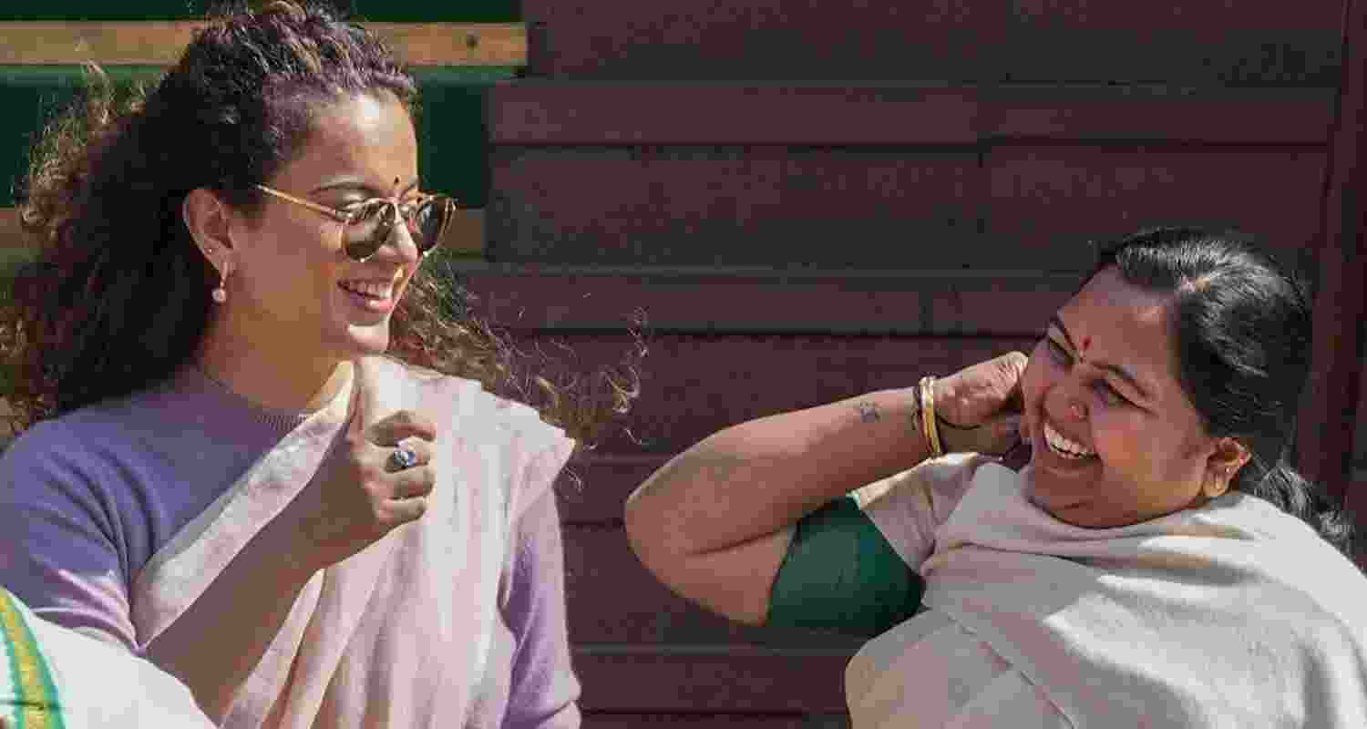 BJP MPs Kangana Ranaut, left, and Shobhanaben Baraiya during the Budget Session of Parliament, in New Delhi, Thursday. BJP MPs Kangana Ranaut, left, and Shobhanaben Baraiya during the Budget Session of Parliament, in New Delhi, Thursday.