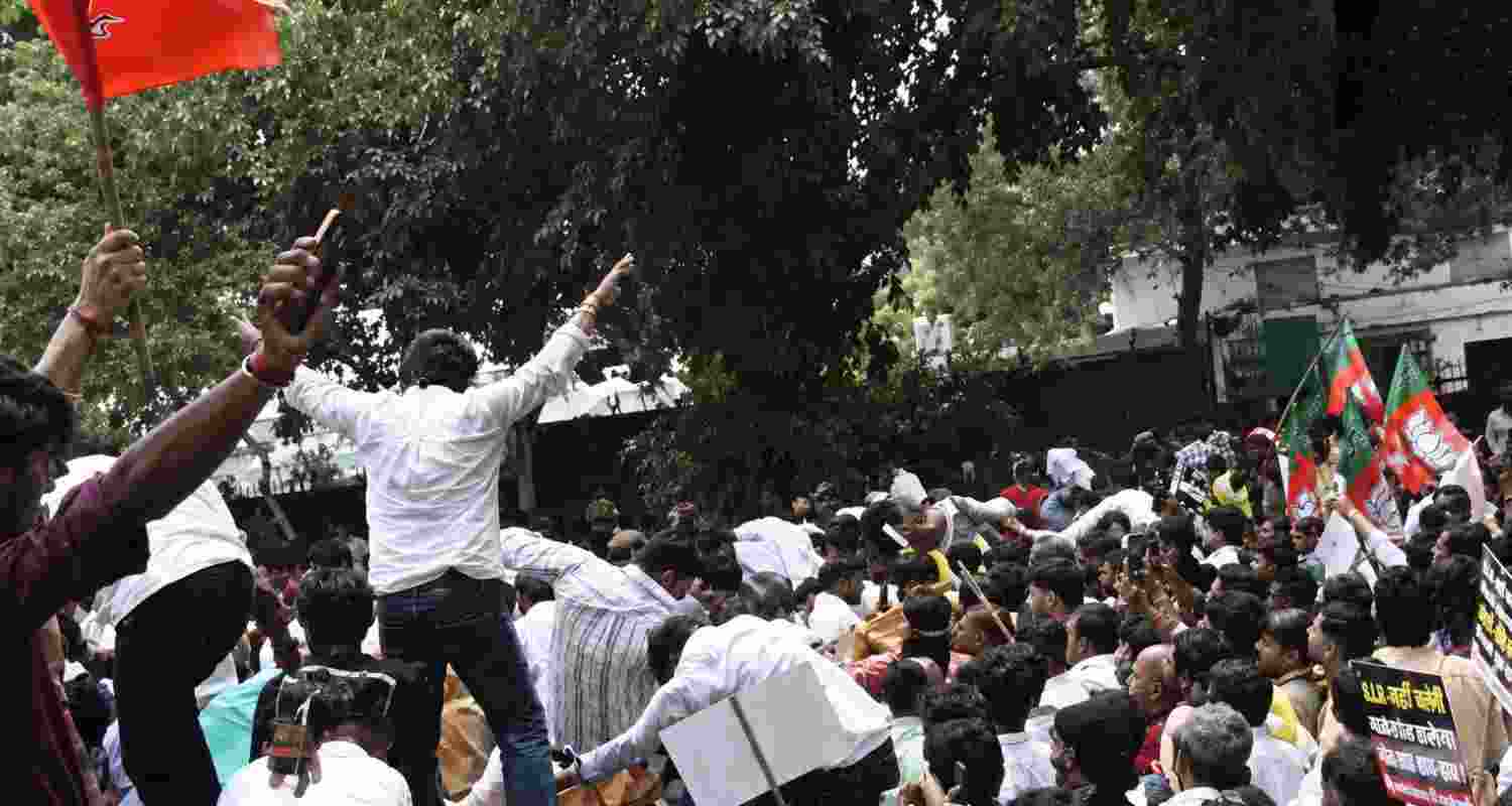 BJP workers protested outside the AAP office over the alleged Punjab paper leak, demanding the Education Minister's resignation after clashes with police. BJP workers protested outside the AAP office over the alleged Punjab paper leak, demanding the Education Minister's resignation after clashes with police.