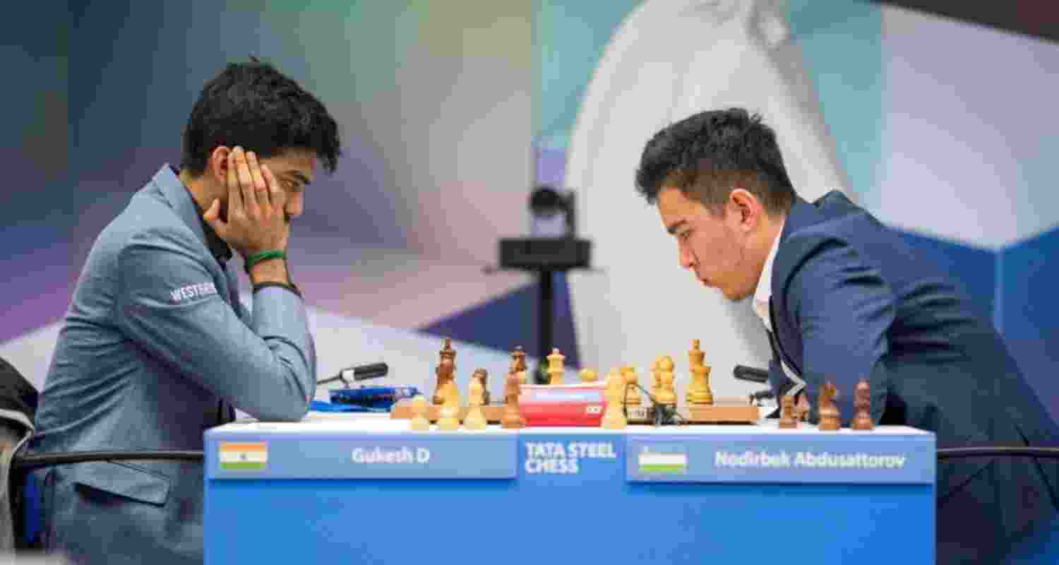 World champion D Gukesh and (right) Nodirbek Abdusattorov of Uzbekistan. World champion D Gukesh and (right) Nodirbek Abdusattorov of Uzbekistan.