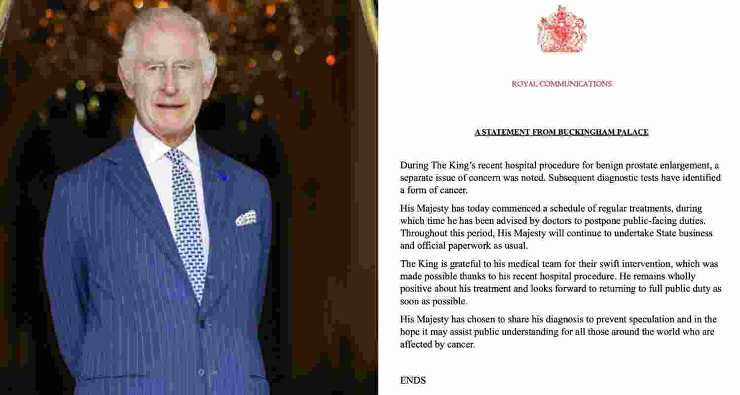 British King Charles in a blue suit poses for a picture before his cancer diagnosis British King Charles in a blue suit poses for a picture before his cancer diagnosis