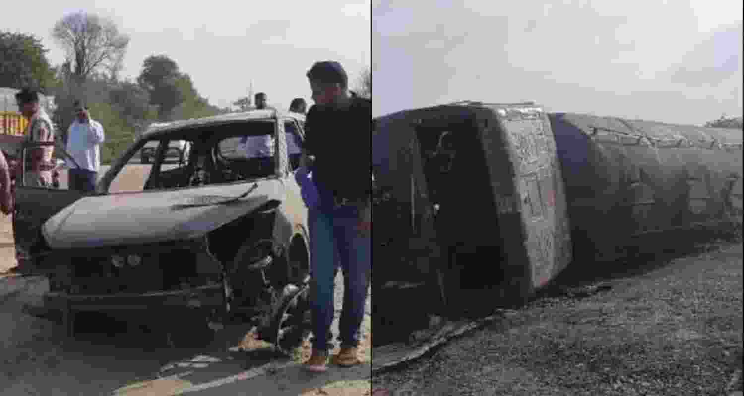 Chemical-laden tanker that catches fire on Delhi-Jaipur highway.. Chemical-laden tanker that catches fire on Delhi-Jaipur highway..