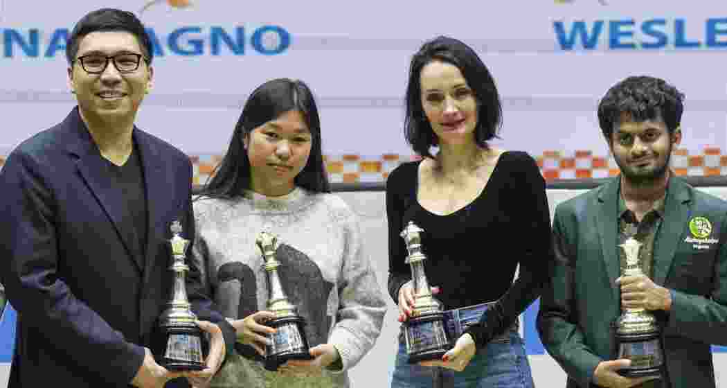 From left, Tata Steel Chess India 2026 Blitz winners USA's grandmaster Wesley So with compatriot woman grandmaster Carissa Shiwen Yip and the tournaments' Rapid winners Russia's grandmaster Kateryna Lagno and India's grandmaster Nihal Sarin, in Kolkata, on Sunday. From left, Tata Steel Chess India 2026 Blitz winners USA's grandmaster Wesley So with compatriot woman grandmaster Carissa Shiwen Yip and the tournaments' Rapid winners Russia's grandmaster Kateryna Lagno and India's grandmaster Nihal Sarin, in Kolkata, on Sunday.