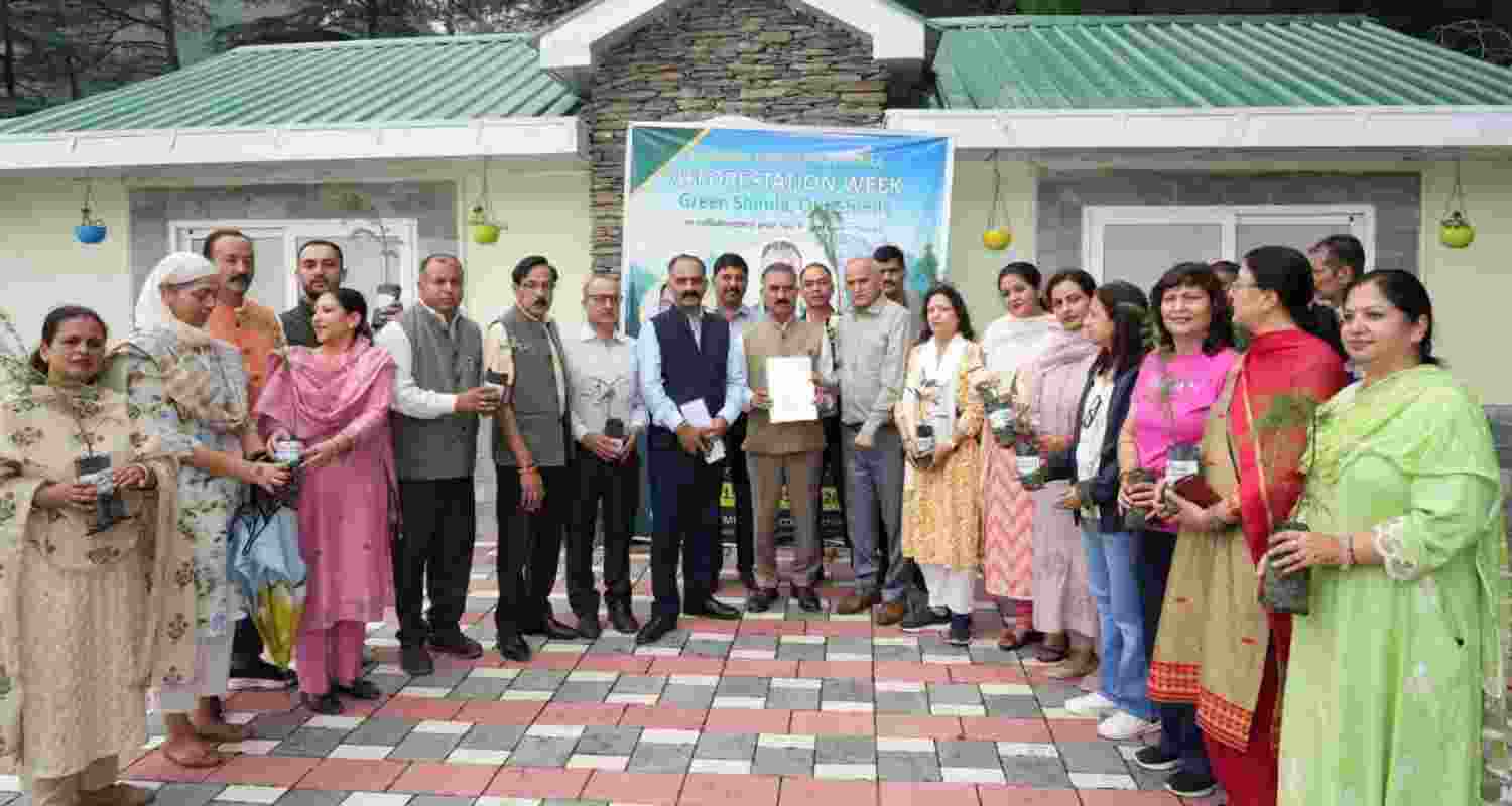 Chief Minister Sukhvinder Singh Sukhu participates in a plantation drive during the launch of the Municipal Corporation Shimla’s ‘Green Shimla, Our Shimla’ campaign. Chief Minister Sukhvinder Singh Sukhu participates in a plantation drive during the launch of the Municipal Corporation Shimla’s ‘Green Shimla, Our Shimla’ campaign.