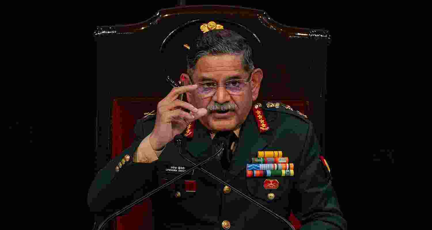 Chief of Army Staff General Upendra Dwivedi addresses the annual press conference, ahead of the 77th Army Day, in New Delhi, Monday. Chief of Army Staff General Upendra Dwivedi addresses the annual press conference, ahead of the 77th Army Day, in New Delhi, Monday.