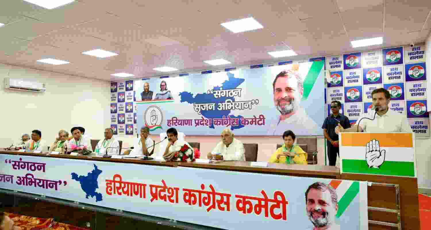 Congress leader Rahul Gandhi during a meeting with senior Congress leaders in Chandigarh on Wednesday. Congress leader Rahul Gandhi during a meeting with senior Congress leaders in Chandigarh on Wednesday.