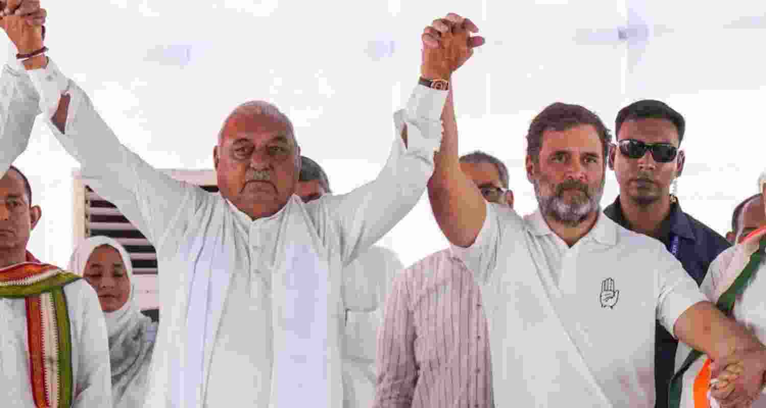 Congress leaders Bhupinder Singh Hooda, Rahul Gandhi and others. Congress leaders Bhupinder Singh Hooda, Rahul Gandhi and others.