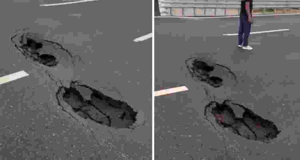 A damaged stretch of the Delhi-Dehradun Expressway near Hathi Karoda village in Shamli. Large potholes appeared on the newly inaugurated highway. A damaged stretch of the Delhi-Dehradun Expressway near Hathi Karoda village in Shamli. Large potholes appeared on the newly inaugurated highway.