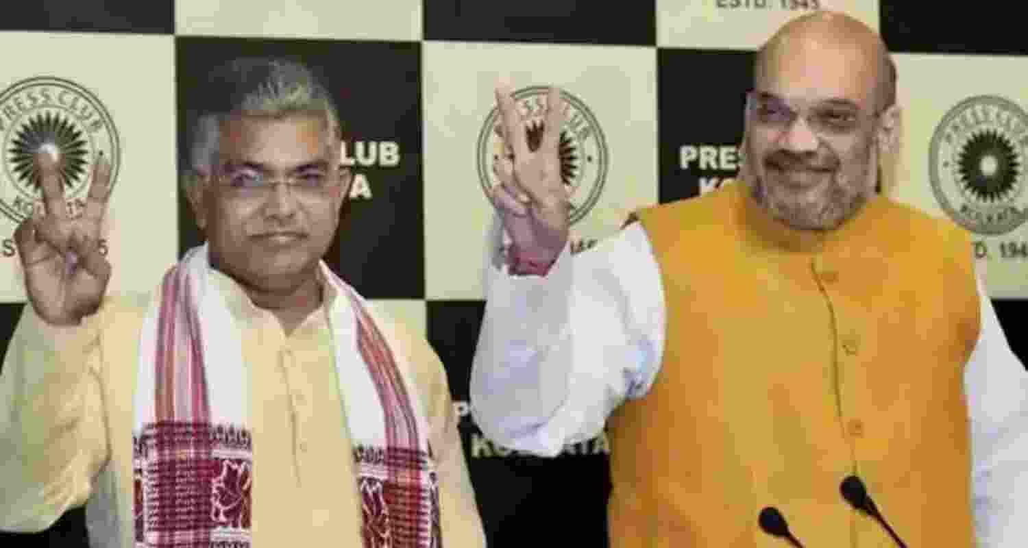 Union Home Minister Amit Shah with West Bengal BJP leader Dilip Ghosh - file image. Union Home Minister Amit Shah with West Bengal BJP leader Dilip Ghosh - file image.