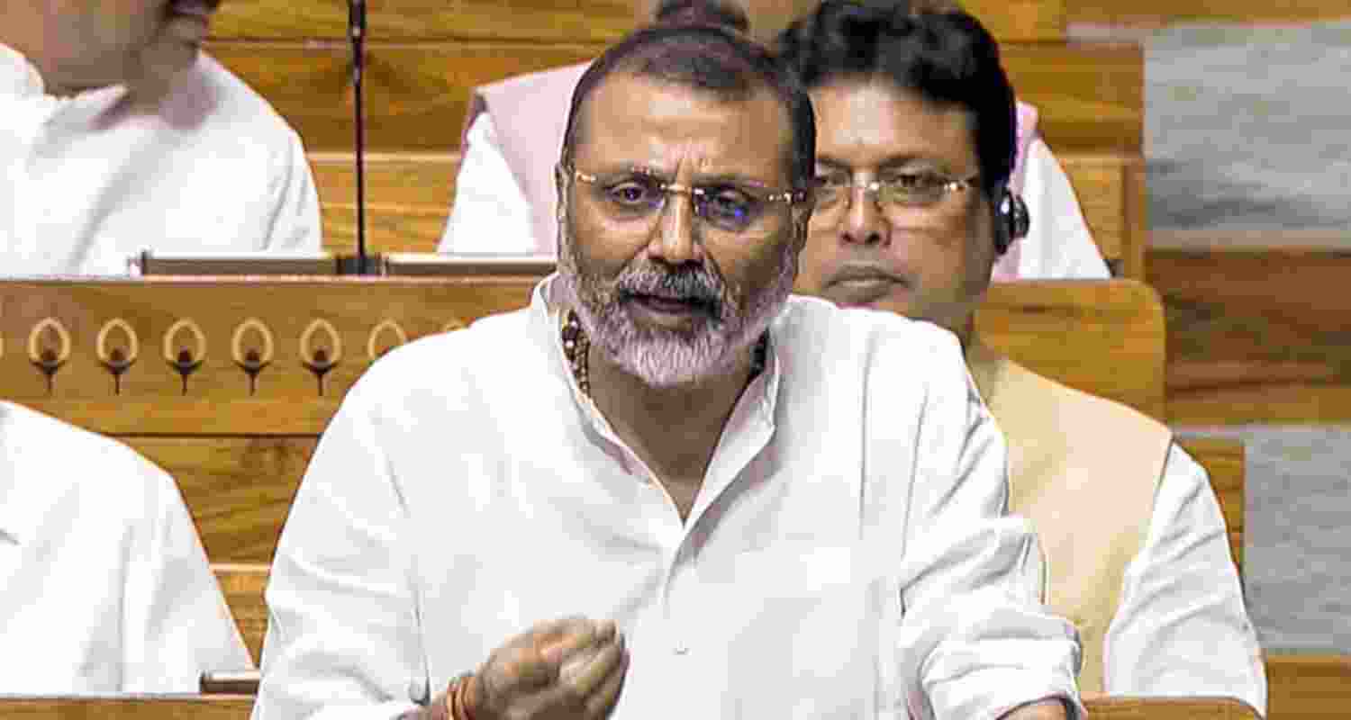 BJP MP Nishikant Dubey speaks in the Lok Sabha during the Monsoon session of Parliament, in New Delhi, Wednesday. BJP MP Nishikant Dubey speaks in the Lok Sabha during the Monsoon session of Parliament, in New Delhi, Wednesday.