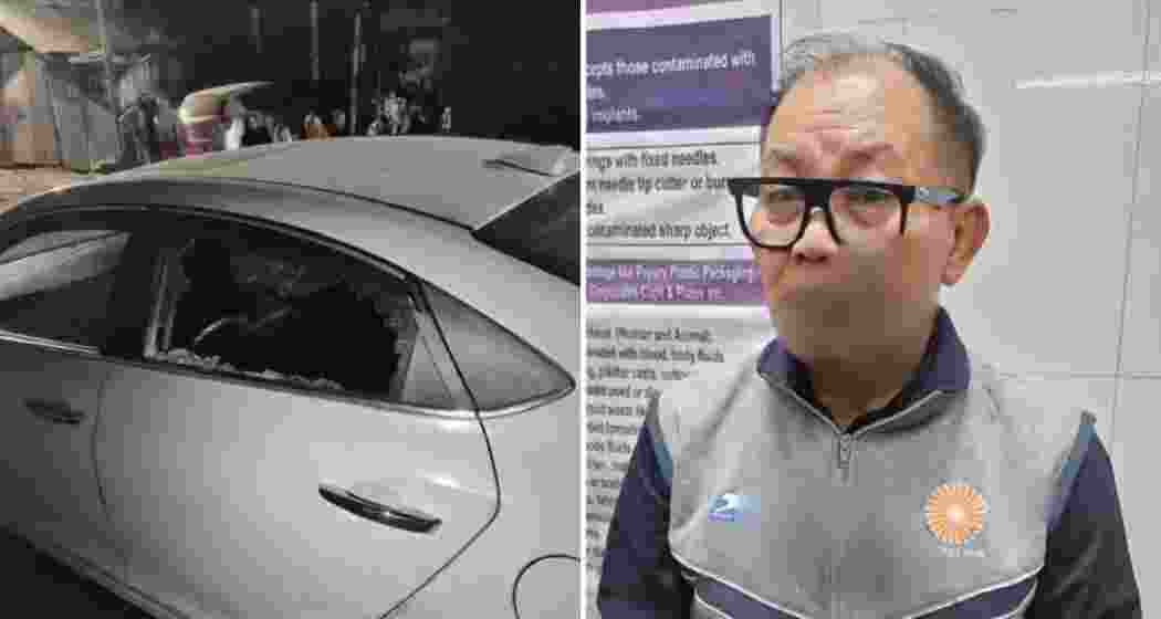 The damaged car (L) of Khoirom Loyalakpa with shattered left window from gunfire, and the editor himself (R) showing visible facial injuries (blurred) after being shot at and assaulted in Imphal East (R). The damaged car (L) of Khoirom Loyalakpa with shattered left window from gunfire, and the editor himself (R) showing visible facial injuries (blurred) after being shot at and assaulted in Imphal East (R).