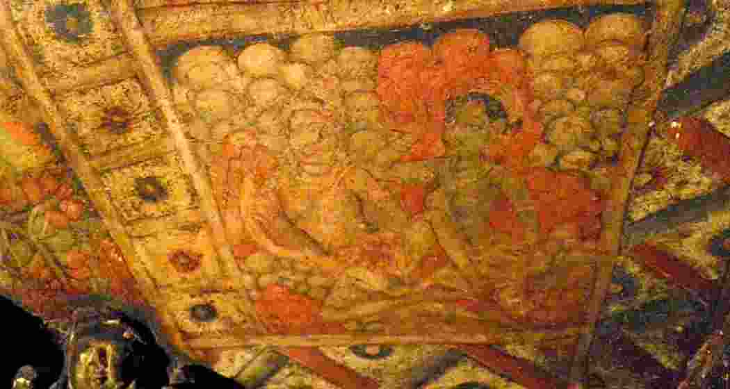 A delicate 9th-century Jain fresco inside Ellora’s Cave 32, now facing damage due to persistent water seepage, raising alarms among conservationists and heritage bodies over its long-term preservation. A delicate 9th-century Jain fresco inside Ellora’s Cave 32, now facing damage due to persistent water seepage, raising alarms among conservationists and heritage bodies over its long-term preservation.