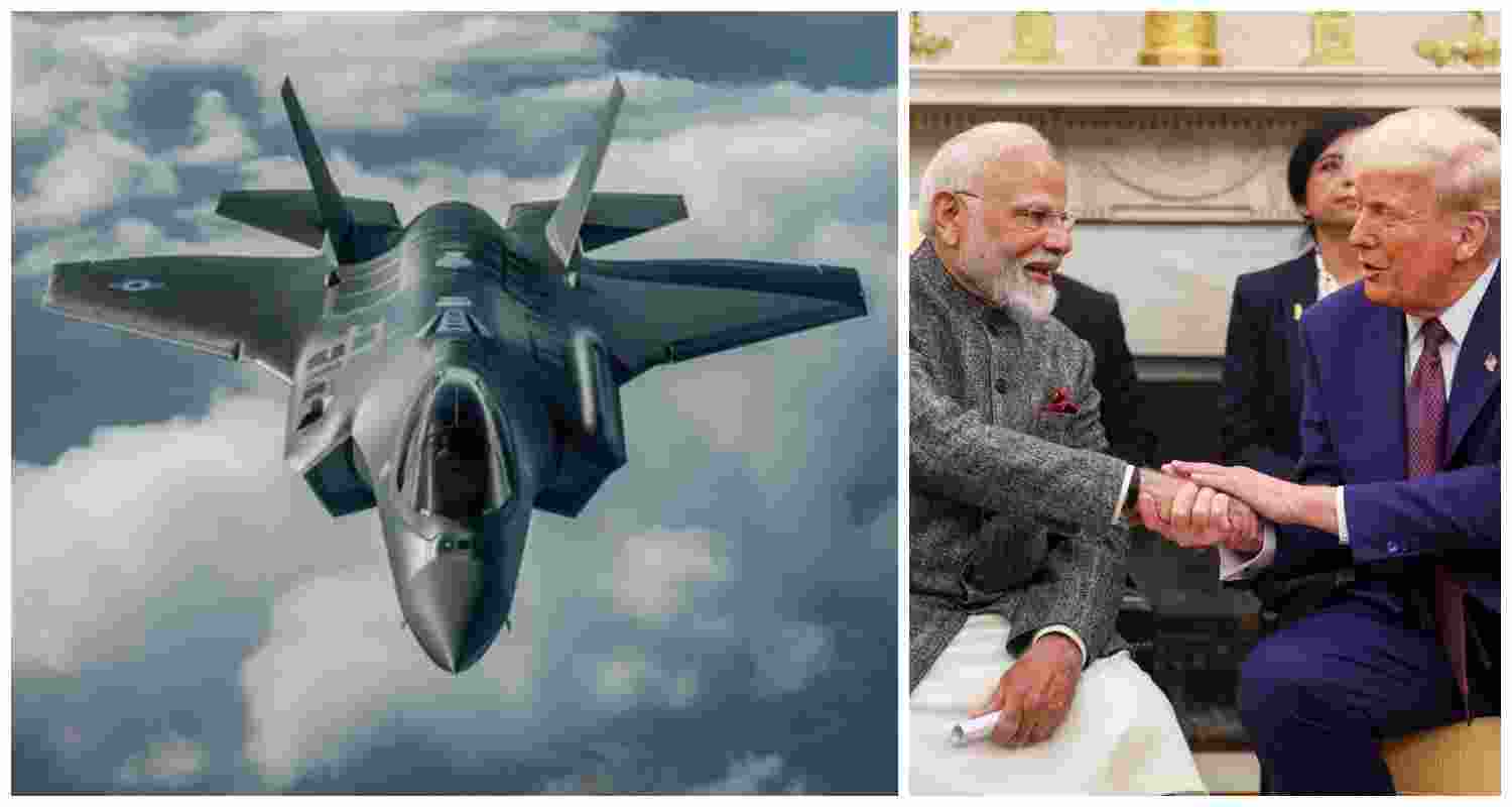 A US F-35 stealth fighter jet (left) and Indian Prime Minister Narendra Modi with former US President Donald Trump during their meeting at the White House, Washington DC, on Thursday, where the F-35 deal was announced. A US F-35 stealth fighter jet (left) and Indian Prime Minister Narendra Modi with former US President Donald Trump during their meeting at the White House, Washington DC, on Thursday, where the F-35 deal was announced.