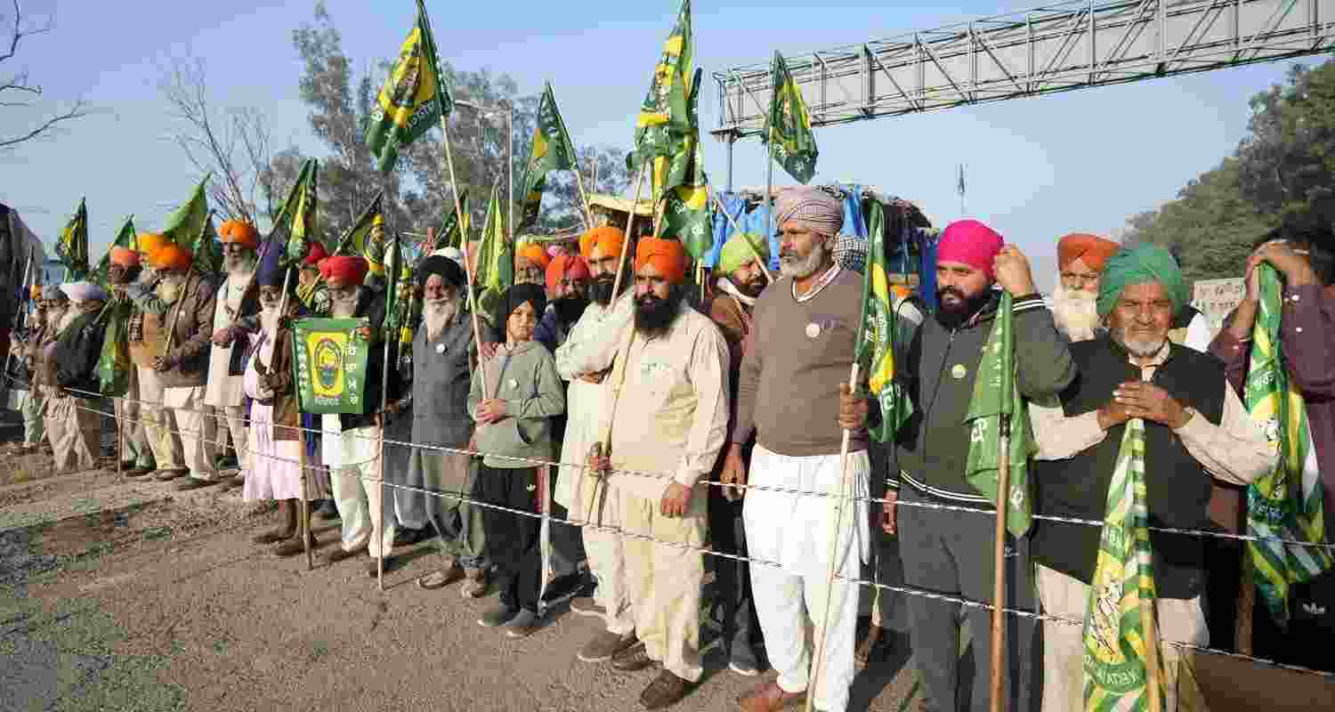 Farmers gather at Shambhu border in Patiala district, Punjab, ahead of their march to the national capital on Friday. Farmers gather at Shambhu border in Patiala district, Punjab, ahead of their march to the national capital on Friday.