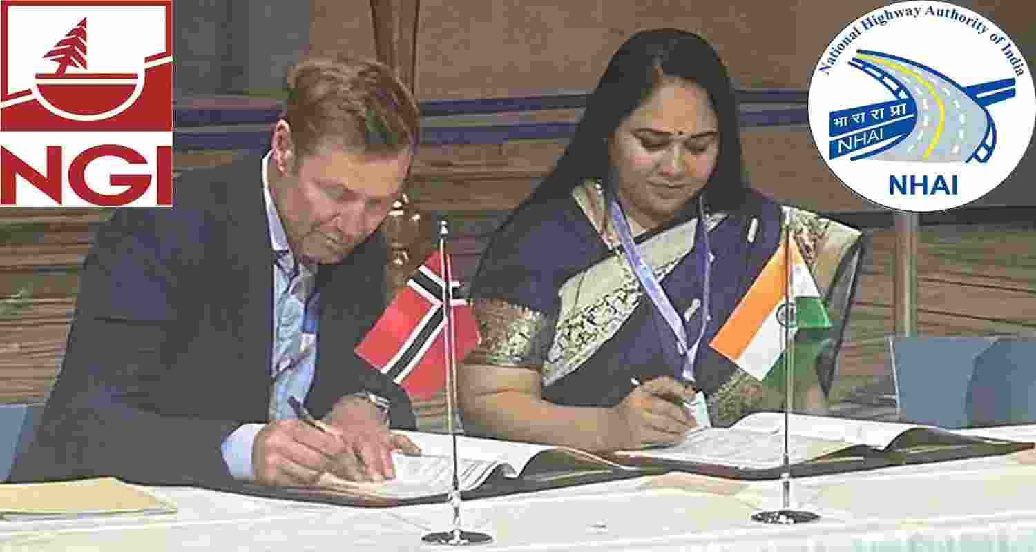 National Highways Authority of India (NHAI) and Norwegian Geotechnical Institute (NGI) representatives signing an MoU in Oslo. National Highways Authority of India (NHAI) and Norwegian Geotechnical Institute (NGI) representatives signing an MoU in Oslo.
