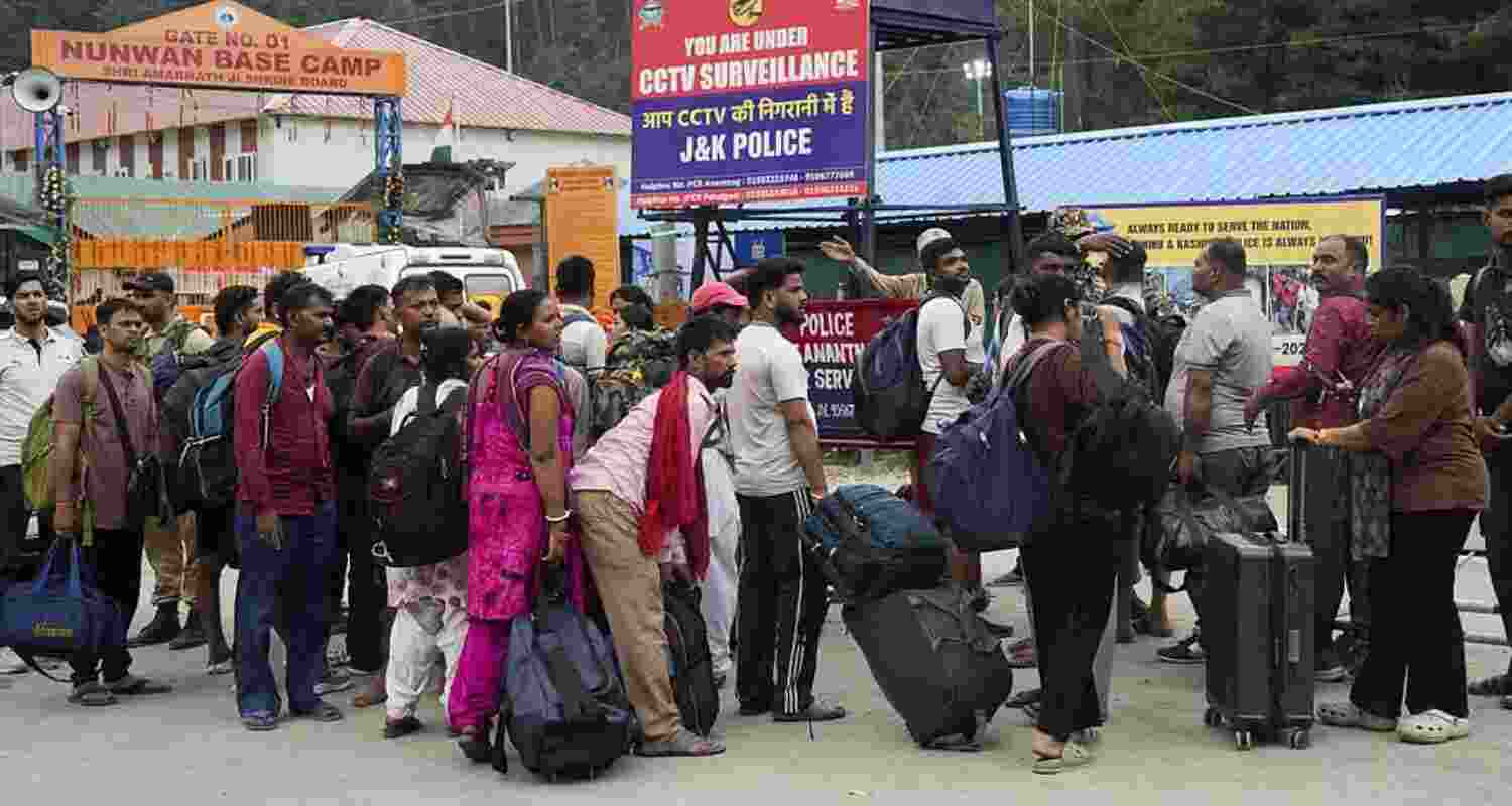 First batch of Amarnath bound pilgrims arrive at the Nunwan Base Camp, at Pahalgam in Anantnag, Jammu and Kashmir. First batch of Amarnath bound pilgrims arrive at the Nunwan Base Camp, at Pahalgam in Anantnag, Jammu and Kashmir.