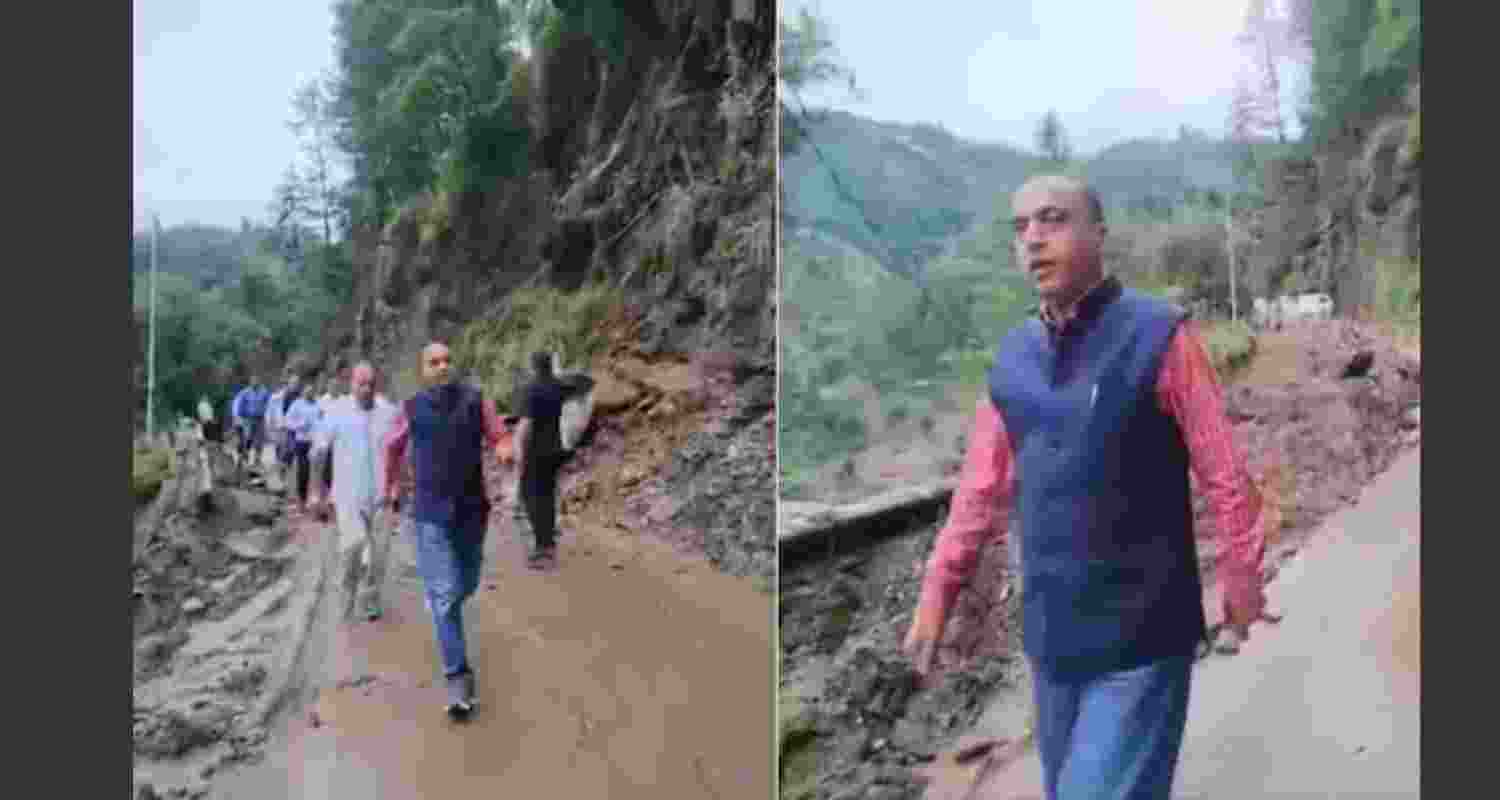 Former Himachal CM Jairam Thakur narrowly escapes landslide in Mandi. Former Himachal CM Jairam Thakur narrowly escapes landslide in Mandi.