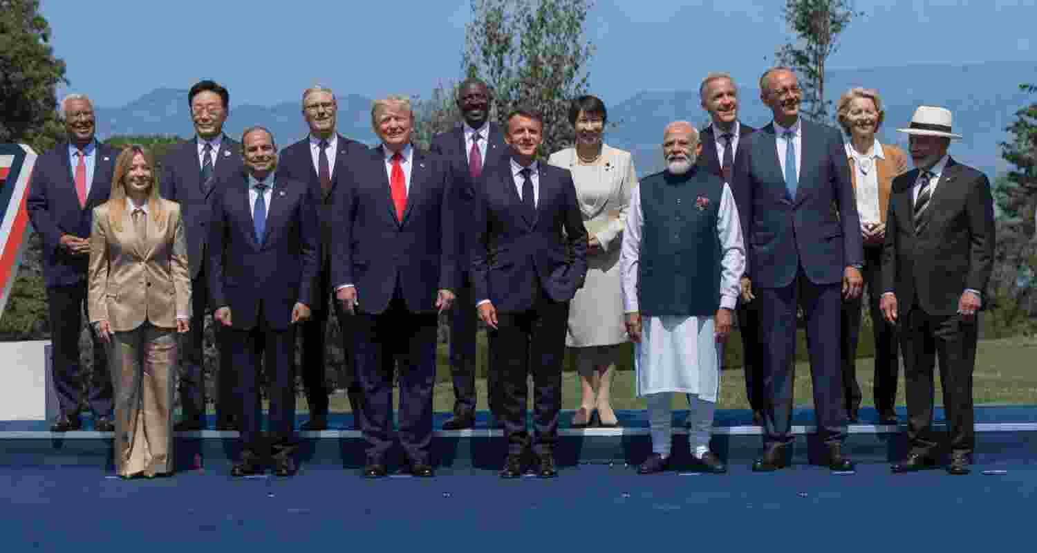 Prime Minister Narendra Modi with world leaders at the G7 Summit, in Evian, France, on Tuesday. Prime Minister Narendra Modi with world leaders at the G7 Summit, in Evian, France, on Tuesday.