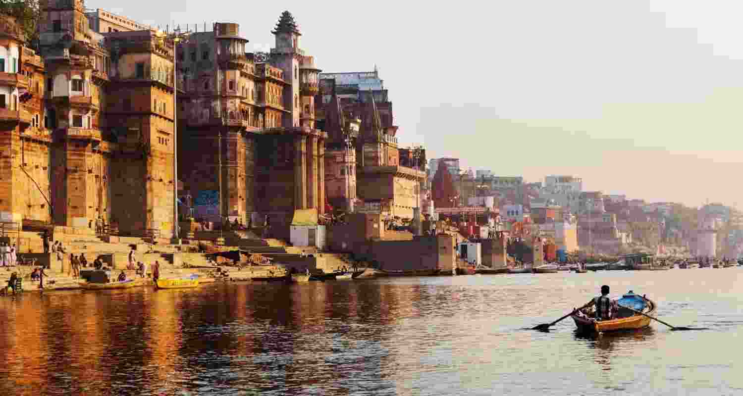 The Ganges flows through ancient Varanasi, a holy city in Hinduism. The Ganges flows through ancient Varanasi, a holy city in Hinduism.