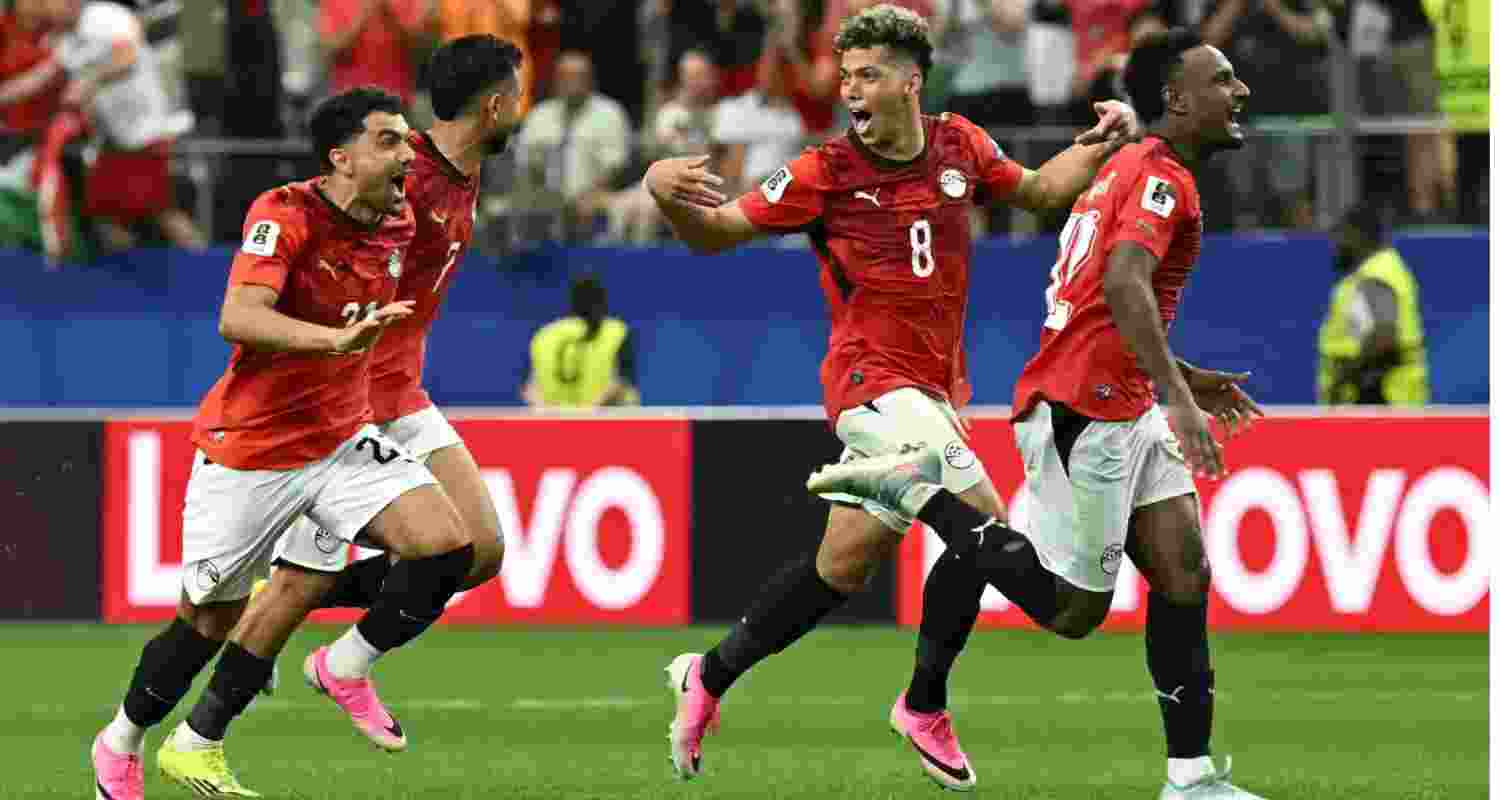 Egypt’s players celebrate after winning their Round of 32 match against Australia at the Dallas Stadium in Arlington. Egypt’s players celebrate after winning their Round of 32 match against Australia at the Dallas Stadium in Arlington.