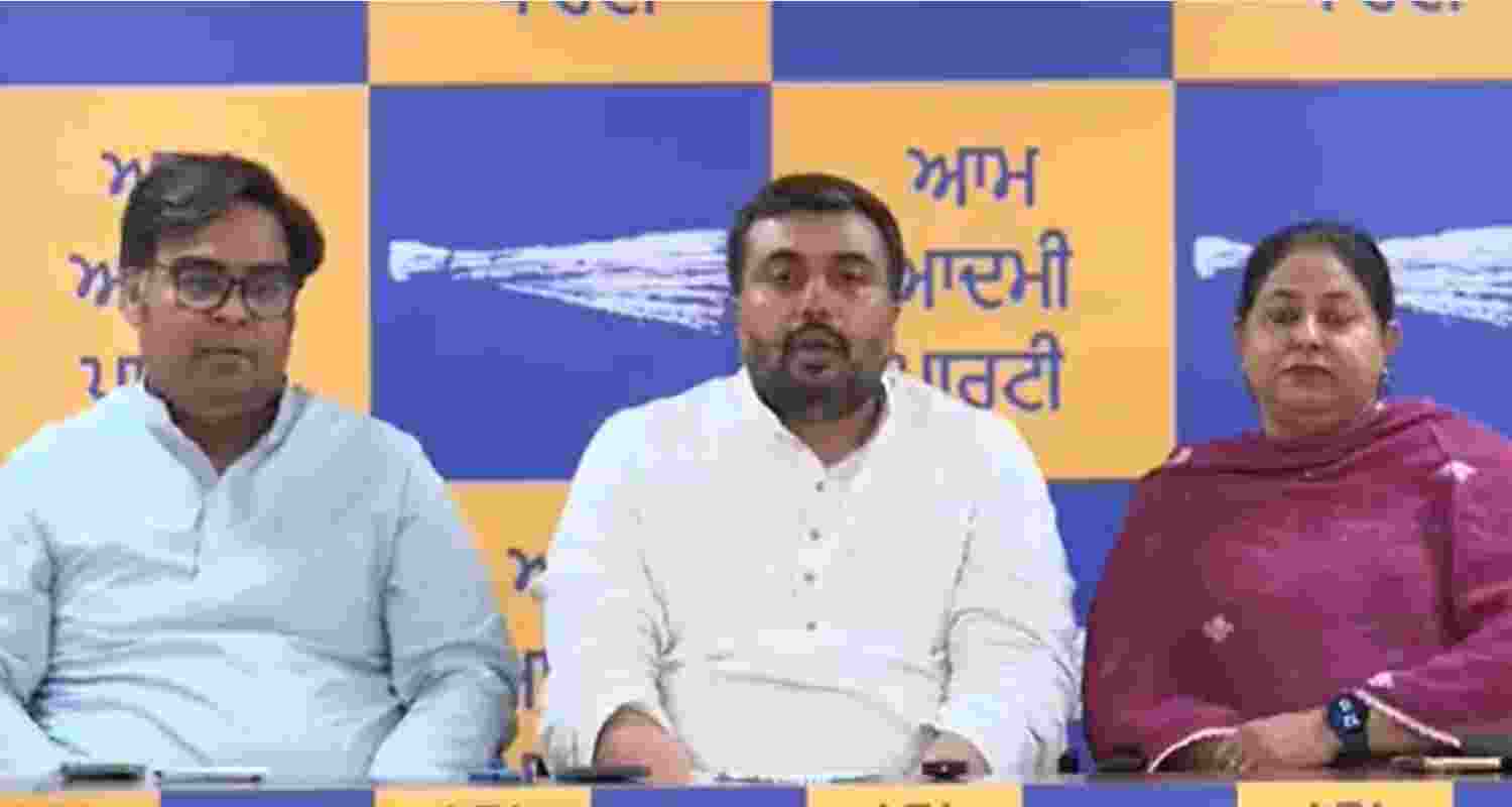 AAP MLA Goldy Kamboj addressing a Press Conference. AAP MLA Goldy Kamboj addressing a Press Conference.