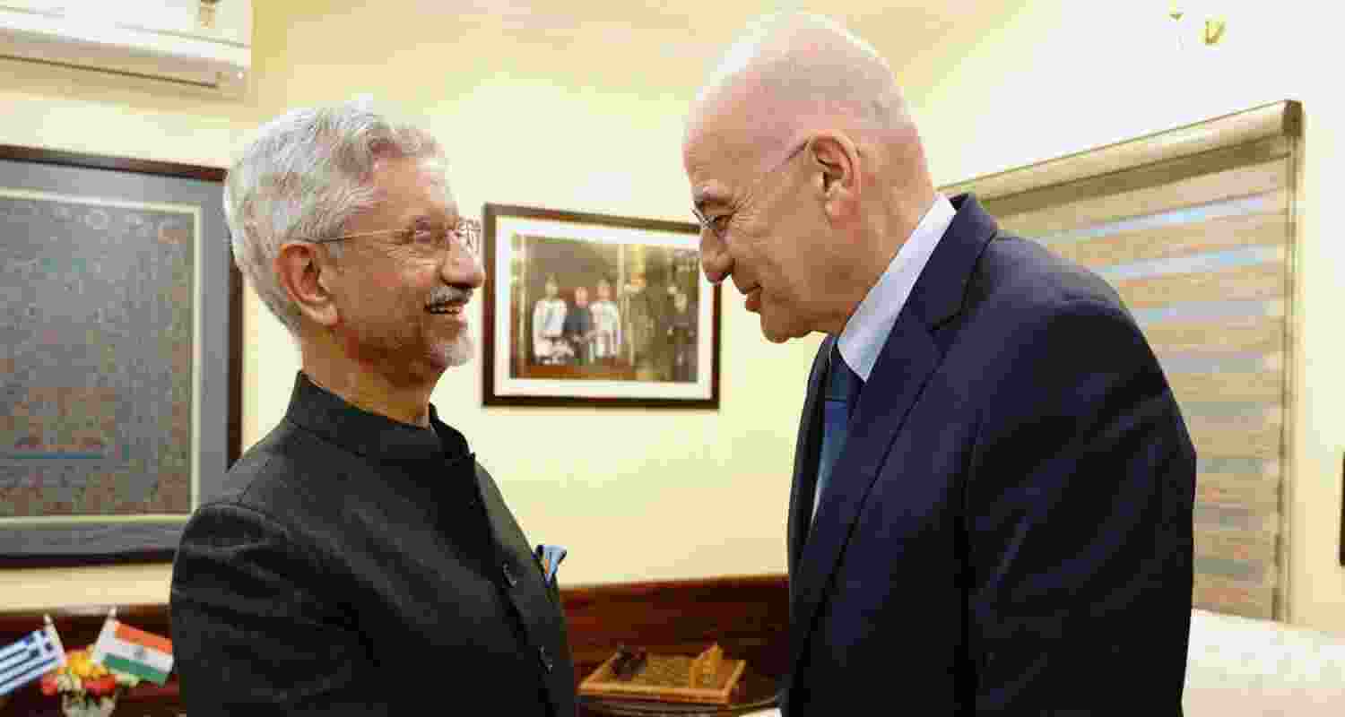 Greek Defense Minister Nikos Dendias meets EAM S Jaishankar in Delhi for talks on global security, strategy and expanding India–Greece defence ties. Greek Defense Minister Nikos Dendias meets EAM S Jaishankar in Delhi for talks on global security, strategy and expanding India–Greece defence ties.