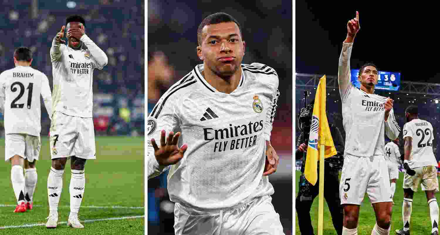 Vinicius Jr, Kylian Mbappe and Jude Bellingham each scored a goal in the match against Atalanta. Vinicius Jr, Kylian Mbappe and Jude Bellingham each scored a goal in the match against Atalanta.