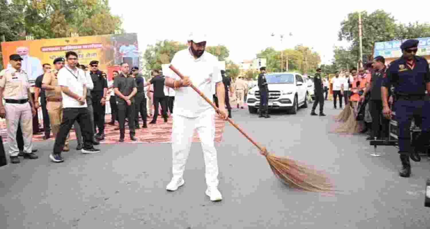 Haryana CM Nayab Singh Saini during the cleanliness drive in Rohtak on Wednesday. Haryana CM Nayab Singh Saini during the cleanliness drive in Rohtak on Wednesday.