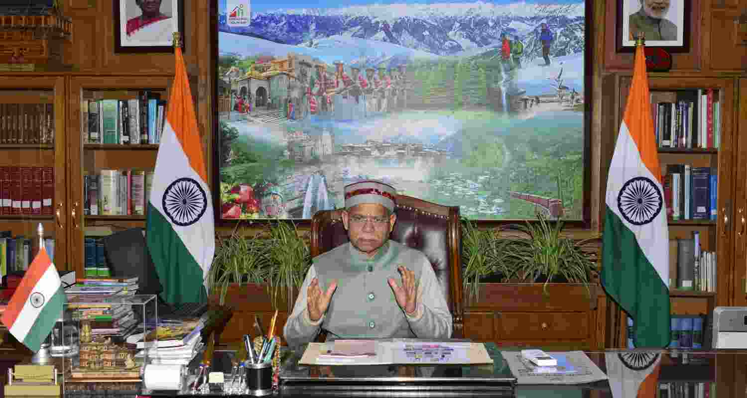 Himachal Pradesh, Governor Shiv Pratap Shukla in his office speaking news arena India Himachal Pradesh, Governor Shiv Pratap Shukla in his office speaking news arena India