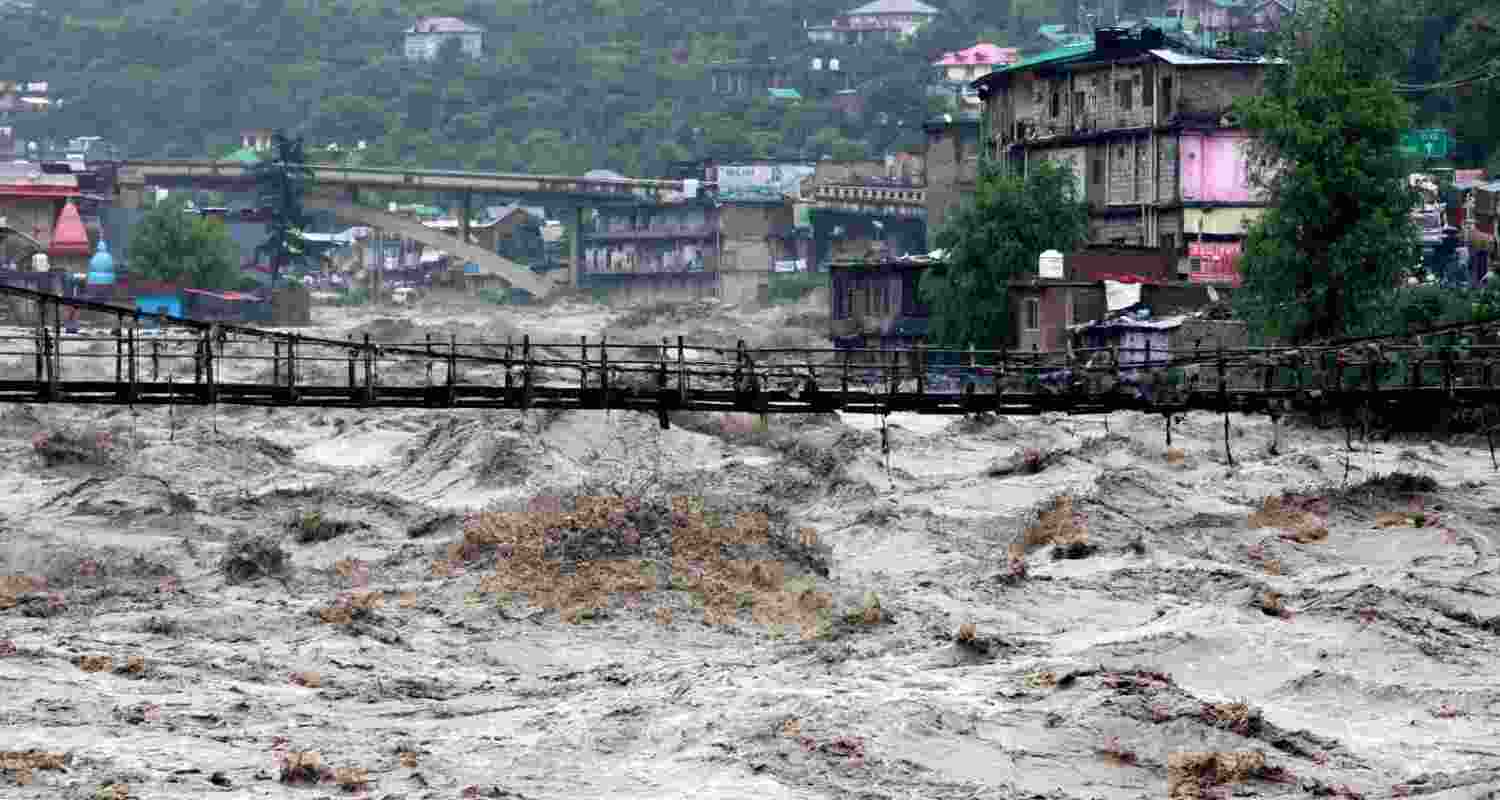 The 2023 floods in Himachal Pradesh caused widespread destrution. Image via X. The 2023 floods in Himachal Pradesh caused widespread destrution. Image via X.